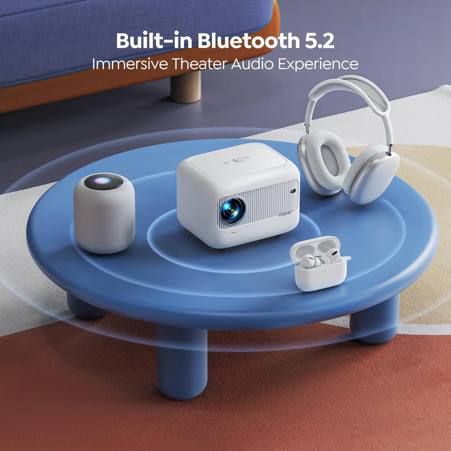 پروژکتور مینی YABER [فوکوس الکتریکی] با وای فای 5G و بلوتوث 5.2، 18000 لومن 1080P، پروژکتور فضای باز با پشتیبانی از اصلاح کیستون ±40 درجه، پروژکتور قابل حمل برای تلفن/دانگل تلویزیون/لپ تاپ/PS5