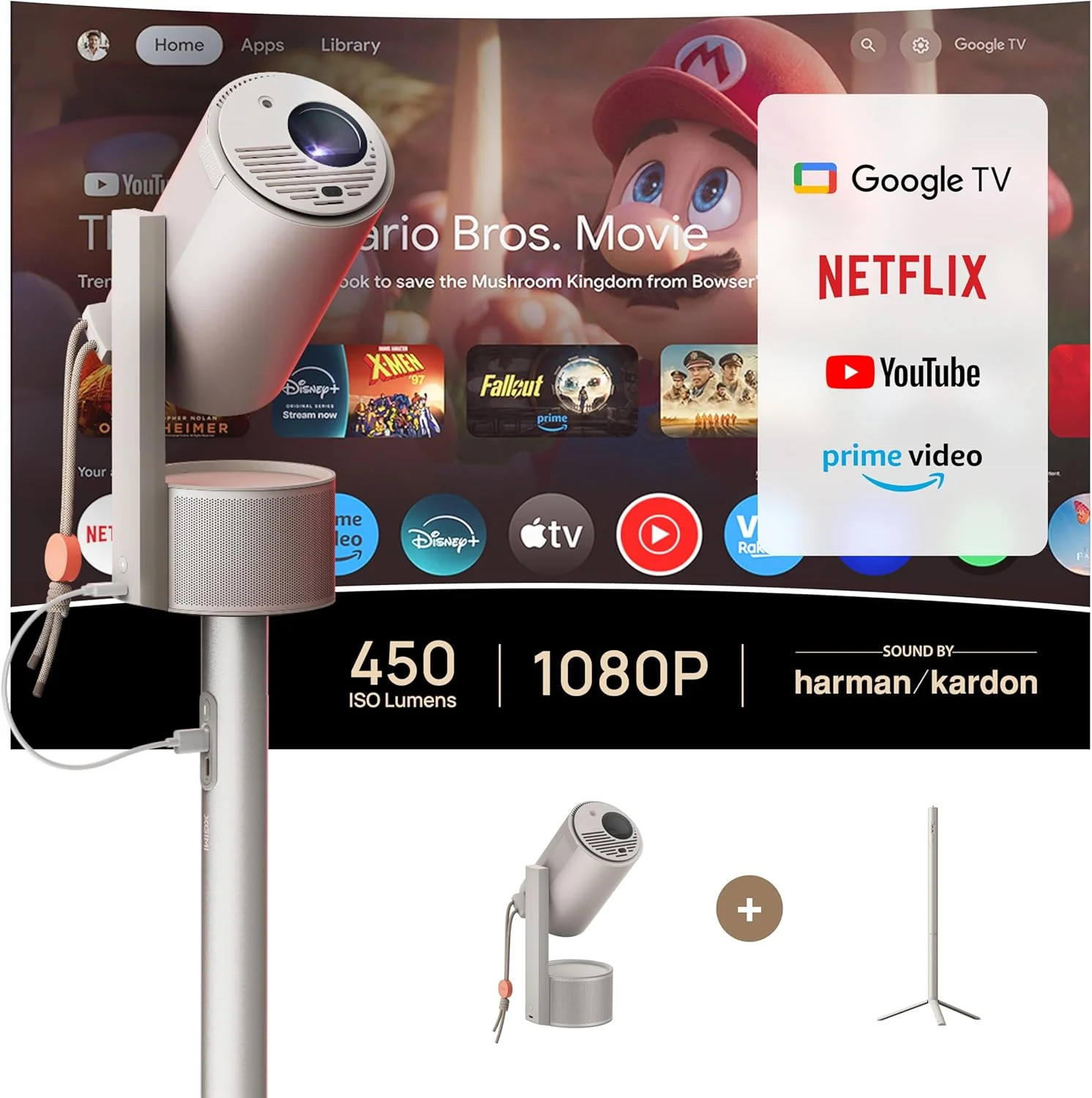 پروژکتور فضای باز XGIMI MoGo 3 Pro به همراه پایه PowerBase، باتری 2.5 ساعته، Google TV با نتفلیکس دارای مجوز، پایه قابل تنظیم داخلی، 450 لومن ISO، ISA 2.0، 2 بلندگوی 5 واتی Harman Kardon پروژکتور فضای باز XGIMI MoGo 3 Pro به همراه پایه PowerBase، باتری 2.5 ساعته، Google TV با نتفلیکس دارای مجوز، پایه قابل تنظیم داخلی، 450 لومن ISO، ISA 2.0، 2 بلندگوی 5 واتی Harman Kardon