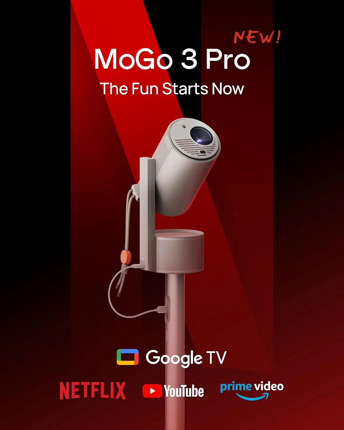 پروژکتور فضای باز XGIMI MoGo 3 Pro به همراه پایه PowerBase، باتری 2.5 ساعته، Google TV با نتفلیکس دارای مجوز، پایه قابل تنظیم داخلی، 450 لومن ISO، ISA 2.0، 2 بلندگوی 5 واتی Harman Kardon پروژکتور فضای باز XGIMI MoGo 3 Pro به همراه پایه PowerBase، باتری 2.5 ساعته، Google TV با نتفلیکس دارای مجوز، پایه قابل تنظیم داخلی، 450 لومن ISO، ISA 2.0، 2 بلندگوی 5 واتی Harman Kardon