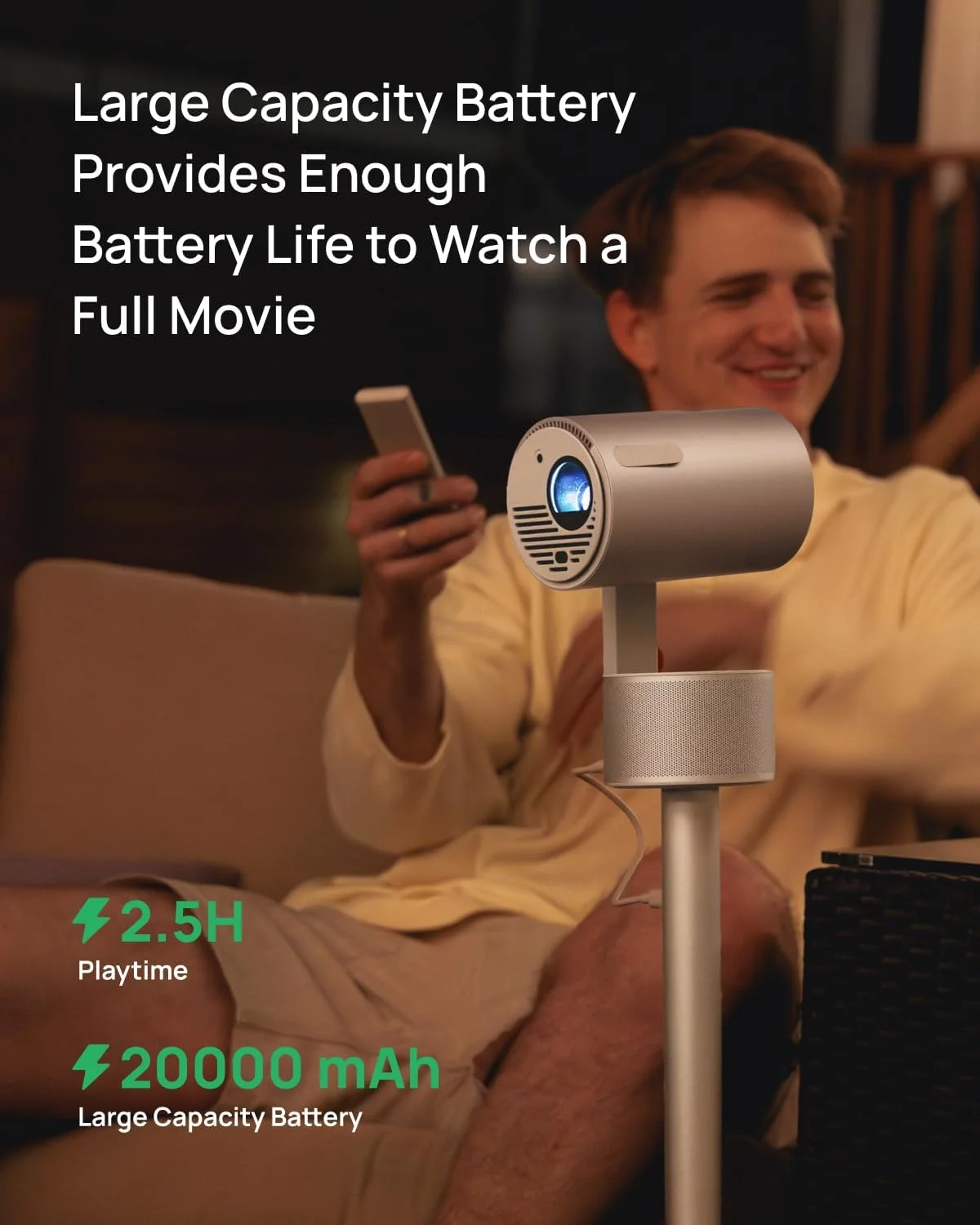 پروژکتور فضای باز XGIMI MoGo 3 Pro به همراه پایه PowerBase، باتری 2.5 ساعته، Google TV با نتفلیکس دارای مجوز، پایه قابل تنظیم داخلی، 450 لومن ISO، ISA 2.0، 2 بلندگوی 5 واتی Harman Kardon پروژکتور فضای باز XGIMI MoGo 3 Pro به همراه پایه PowerBase، باتری 2.5 ساعته، Google TV با نتفلیکس دارای مجوز، پایه قابل تنظیم داخلی، 450 لومن ISO، ISA 2.0، 2 بلندگوی 5 واتی Harman Kardon