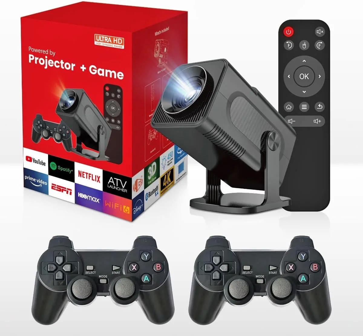 پروژکتور قابل حمل مینی اندروید Wownect HY320 با کنسول بازی 2 در 1، پروژکتور هوشمند 1080P با پشتیبانی از FHD 4K، روشنایی 300 انسی لومن با WiFi 6، پروژکتور ویدیویی سینمای خانگی مناسب فضای باز پروژکتور قابل حمل مینی اندروید Wownect HY320 با کنسول بازی 2 در 1، پروژکتور هوشمند 1080P با پشتیبانی از FHD 4K، روشنایی 300 انسی لومن با WiFi 6، پروژکتور ویدیویی سینمای خانگی مناسب فضای باز