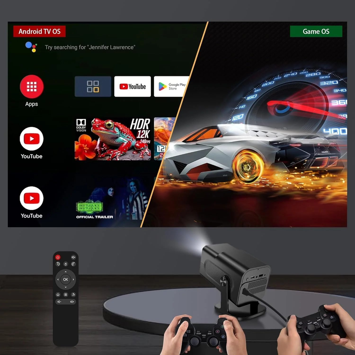 پروژکتور قابل حمل مینی اندروید Wownect HY320 با کنسول بازی 2 در 1، پروژکتور هوشمند 1080P با پشتیبانی از FHD 4K، روشنایی 300 انسی لومن با WiFi 6، پروژکتور ویدیویی سینمای خانگی مناسب فضای باز پروژکتور قابل حمل مینی اندروید Wownect HY320 با کنسول بازی 2 در 1، پروژکتور هوشمند 1080P با پشتیبانی از FHD 4K، روشنایی 300 انسی لومن با WiFi 6، پروژکتور ویدیویی سینمای خانگی مناسب فضای باز