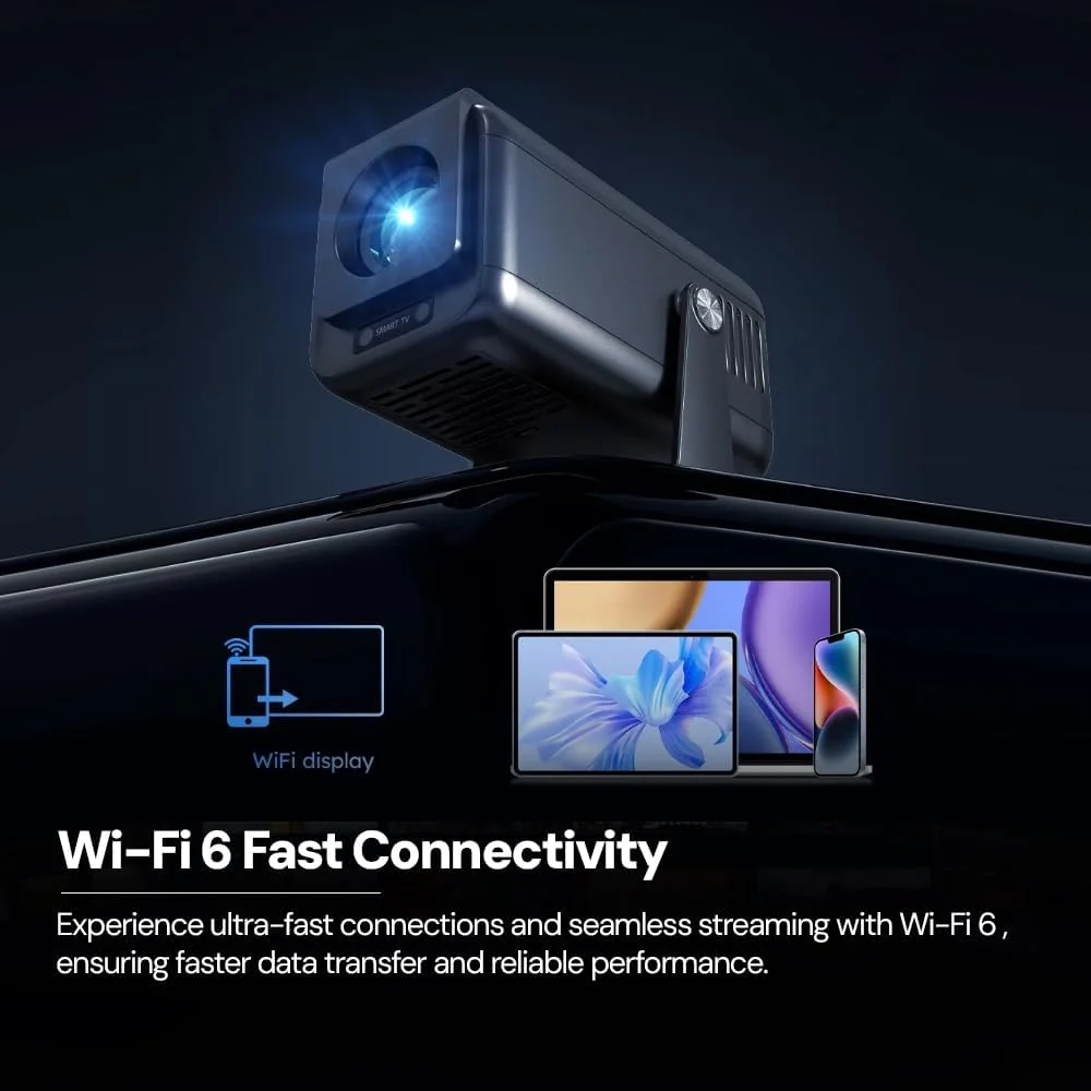 پروژکتور هوشمند مینی Wownect، جدیدترین اندروید 13.0، [فوکوس خودکار و کیستون] 350 لومن ANSI، رزولوشن اصلی 1080P، پشتیبانی از 4K، وای فای دو بانده 2.4/5G، بلوتوث 5.0، پروژکتور ویدیویی سینمای خانگی قابل حمل