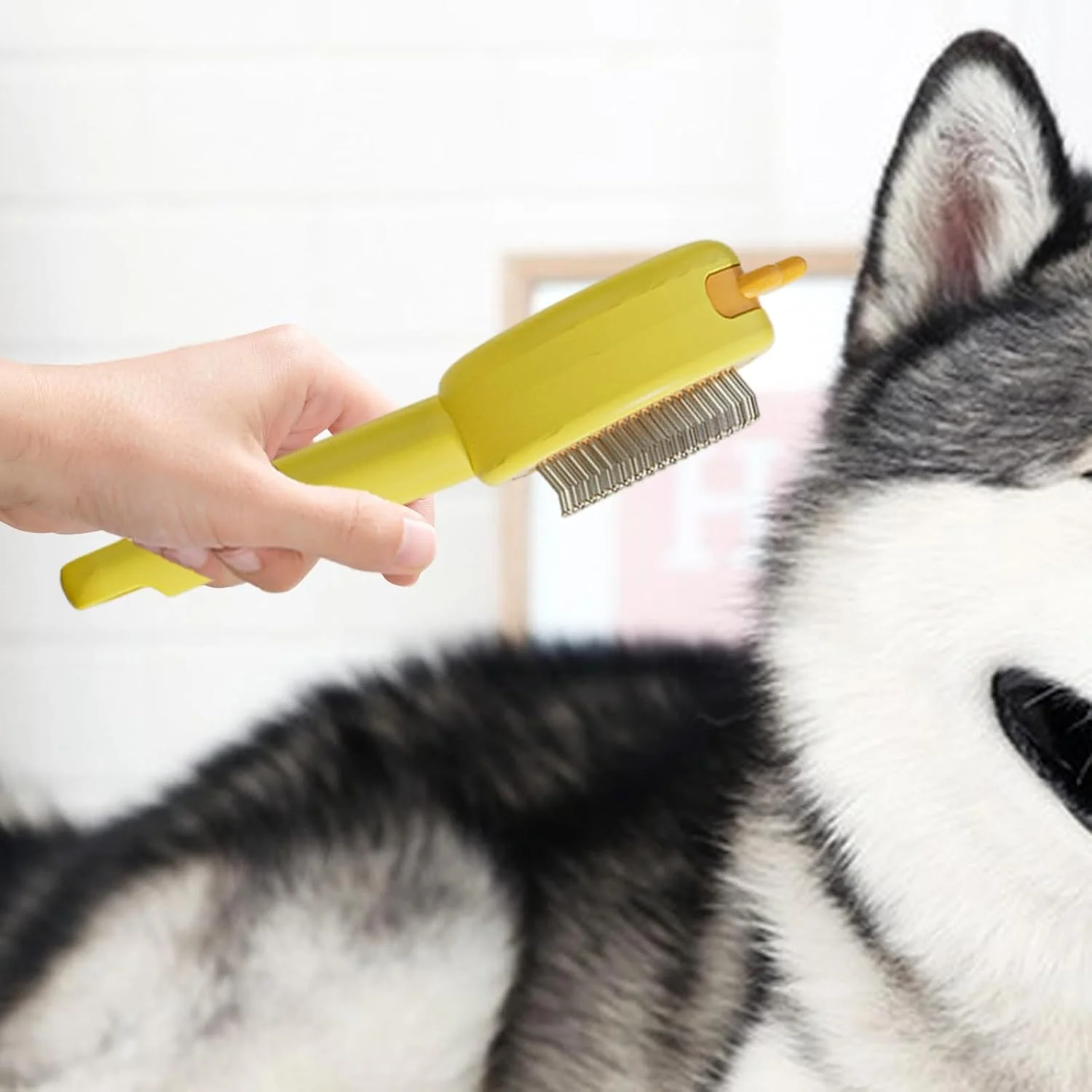 برس نرم کننده موی گربه، ضد الکتریسیته ساکن با دکمه رهاسازی | شانه سوزنی خمیده توله سگ - برای ماساژ، حمام کردن گربه ها و سگ های مو بلند و کوتاه در داخل و خارج از منزل