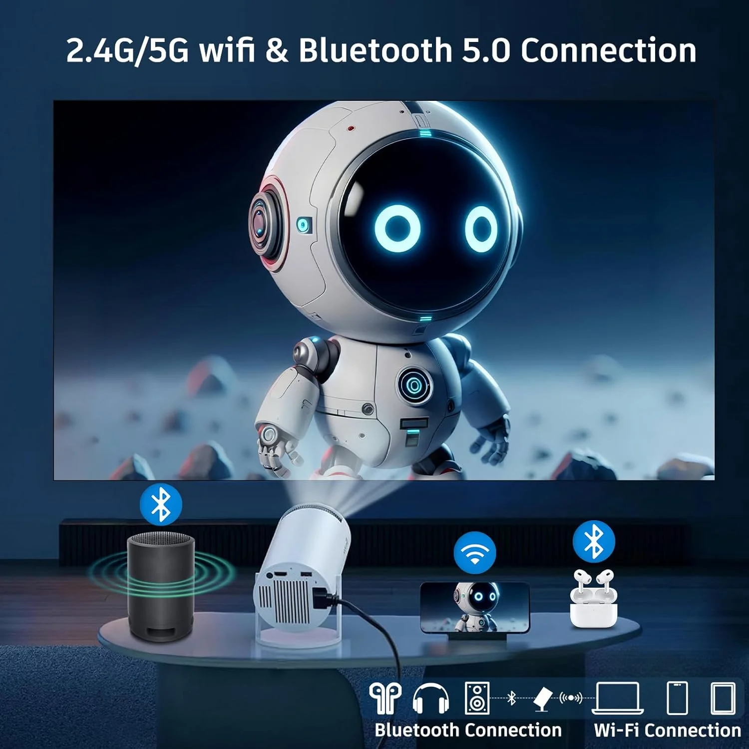 پروژکتور مینی WOOPKER با WiFi و بلوتوث، پروژکتور فیلم قابل حمل در فضای باز با پشتیبانی از 1080P، پروژکتور خانگی با تصحیح خودکار کیستون (HY300PRO) پروژکتور مینی WOOPKER با WiFi و بلوتوث، پروژکتور فیلم قابل حمل در فضای باز با پشتیبانی از 1080P، پروژکتور خانگی با تصحیح خودکار کیستون (HY300PRO)