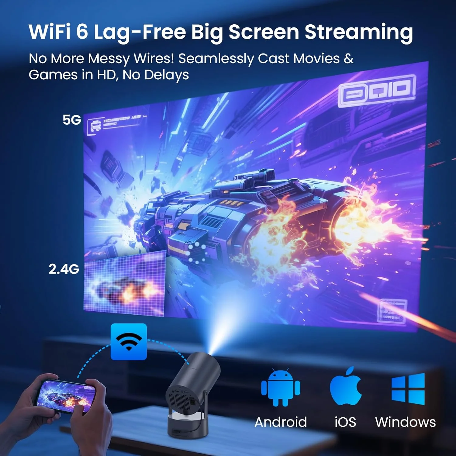 پروژکتور WISHOLY با WiFi و بلوتوث، مینی پروژکتور قابل حمل با باتری قابل شارژ داخلی برای فضای باز، پشتیبانی از 1080P، فوکوس الکتریکی و کیستون خودکار، سینمای خانگی با پایه 210 درجه پروژکتور WISHOLY با WiFi و بلوتوث، مینی پروژکتور قابل حمل با باتری قابل شارژ داخلی برای فضای باز، پشتیبانی از 1080P، فوکوس الکتریکی و کیستون خودکار، سینمای خانگی با پایه 210 درجه