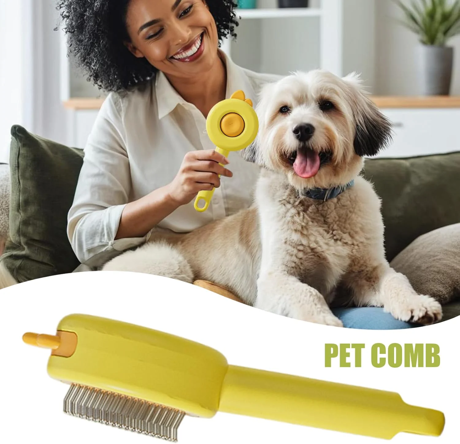 برس نرم کننده مو سگ | برس دکمه دار - شانه سوزنی خمیده توله سگ، برای ماساژ، حمام کردن سگ و گربه های مو بلند و کوتاه در داخل و خارج از خانه