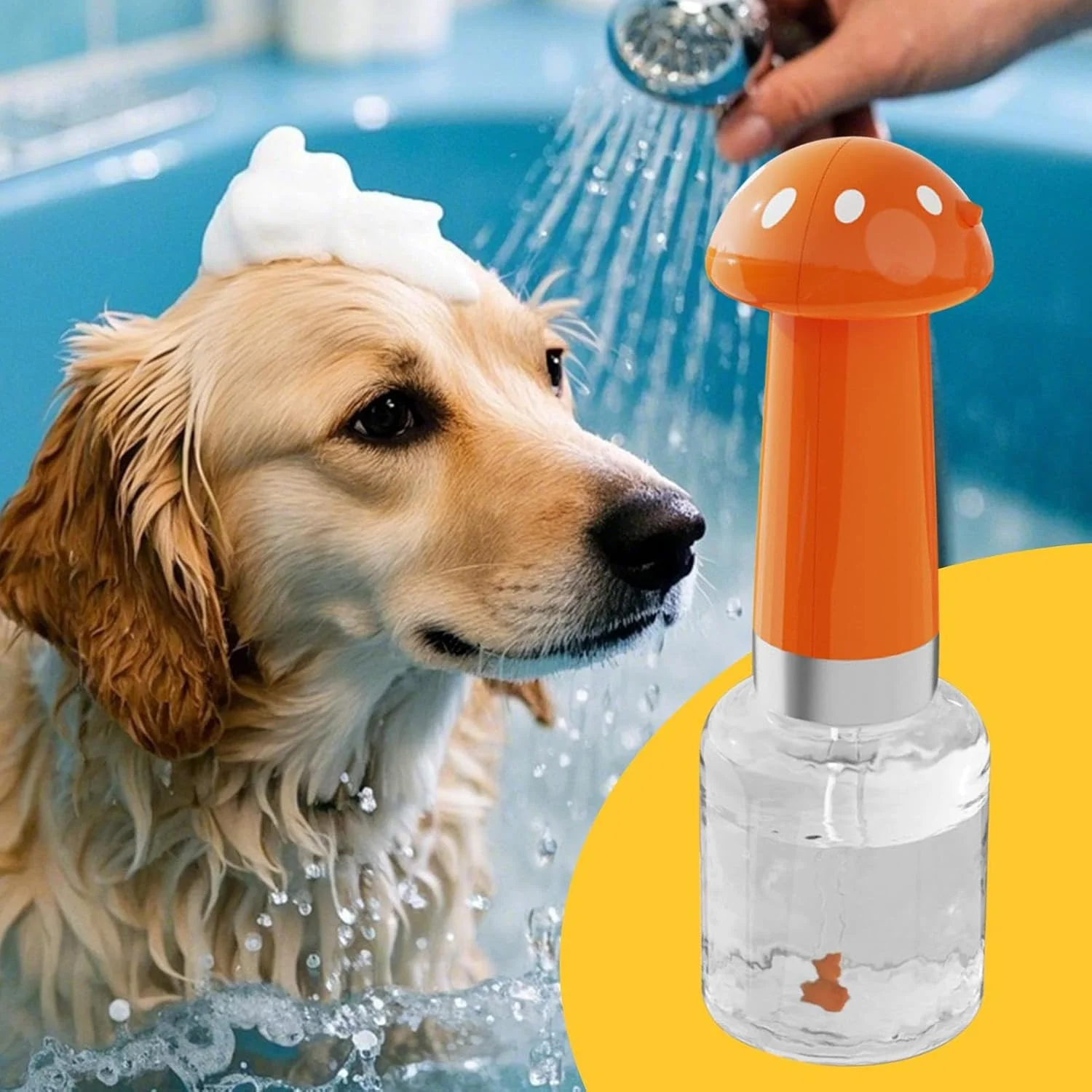 دستگاه پخش کننده صابون سگ - دستگاه برقی پخش کننده صابون فوم حیوانات خانگی، ابزار نظافت قارچی شکل برای نژادهای کوچک و متوسط با پوشش کوتاه و بلند