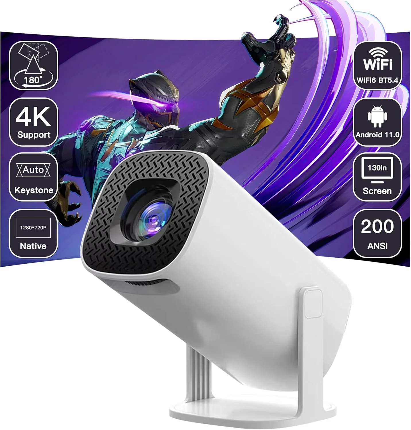 پروژکتور مینی خانگی YumCute با کیفیت اصلی 1080P FHP و پشتیبانی از 4K، پروژکتور هوشمند قابل حمل WiFi6 BT 5.4 Android 11، تصحیح خودکار افقی با قابلیت چرخش 180 درجه، پروژکتور فیلم فضای باز سازگار با تلفن پروژکتور مینی خانگی YumCute با کیفیت اصلی 1080P FHP و پشتیبانی از 4K، پروژکتور هوشمند قابل حمل WiFi6 BT 5.4 Android 11، تصحیح خودکار افقی با قابلیت چرخش 180 درجه، پروژکتور فیلم فضای باز سازگار با تلفن