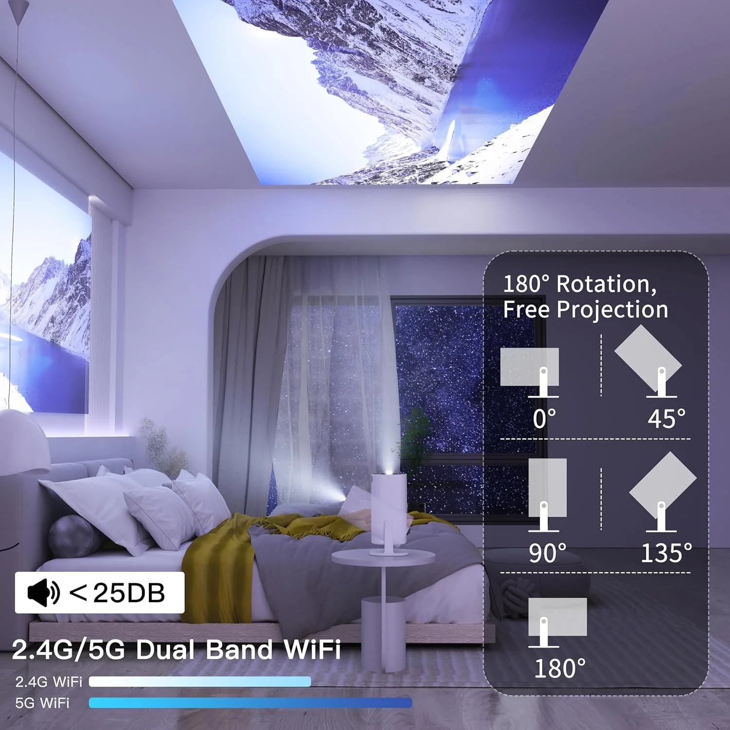 پروژکتور مینی خانگی YumCute با کیفیت اصلی 1080P FHP و پشتیبانی از 4K، پروژکتور هوشمند قابل حمل WiFi6 BT 5.4 Android 11، تصحیح خودکار افقی با قابلیت چرخش 180 درجه، پروژکتور فیلم فضای باز سازگار با تلفن پروژکتور مینی خانگی YumCute با کیفیت اصلی 1080P FHP و پشتیبانی از 4K، پروژکتور هوشمند قابل حمل WiFi6 BT 5.4 Android 11، تصحیح خودکار افقی با قابلیت چرخش 180 درجه، پروژکتور فیلم فضای باز سازگار با تلفن