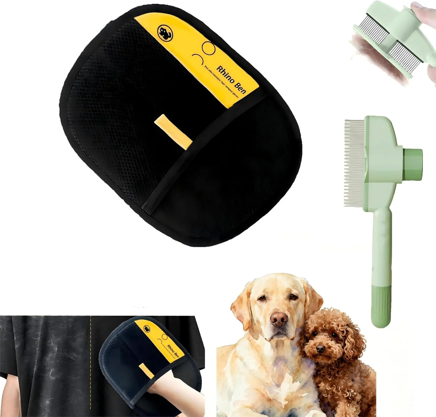 EVIMAR Pet Hair Remover Gloves for Dogs and Cats, Electrostatic Grooming Gloves for Furniture, Car, Couch & Carpet, Reusable & Washable - with FREE Deshedding Brush (1 Glove + 1 Brush