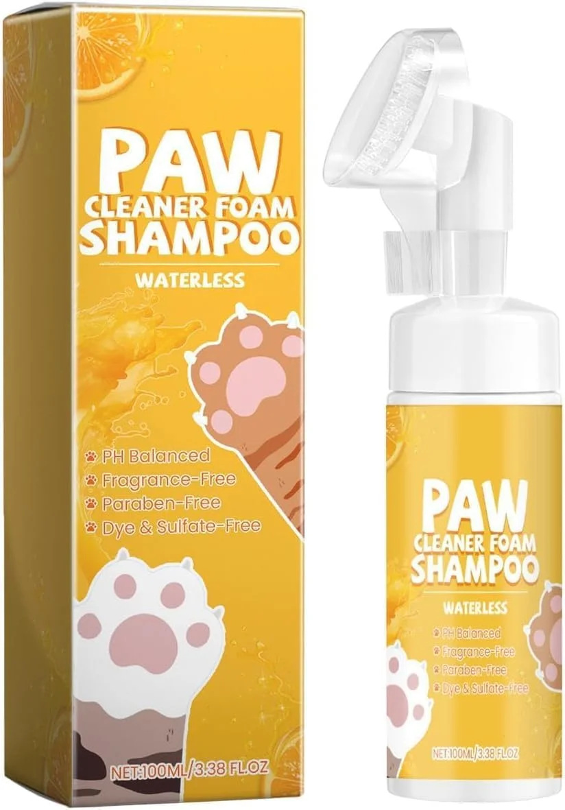Dog Paw Cleaner, Waterless Foam Shampoo with Built-in Paw Scrubber Brush Odor Control Foot Cleaning Brush for Dogs and Cats 100ml Pet Paw Care
