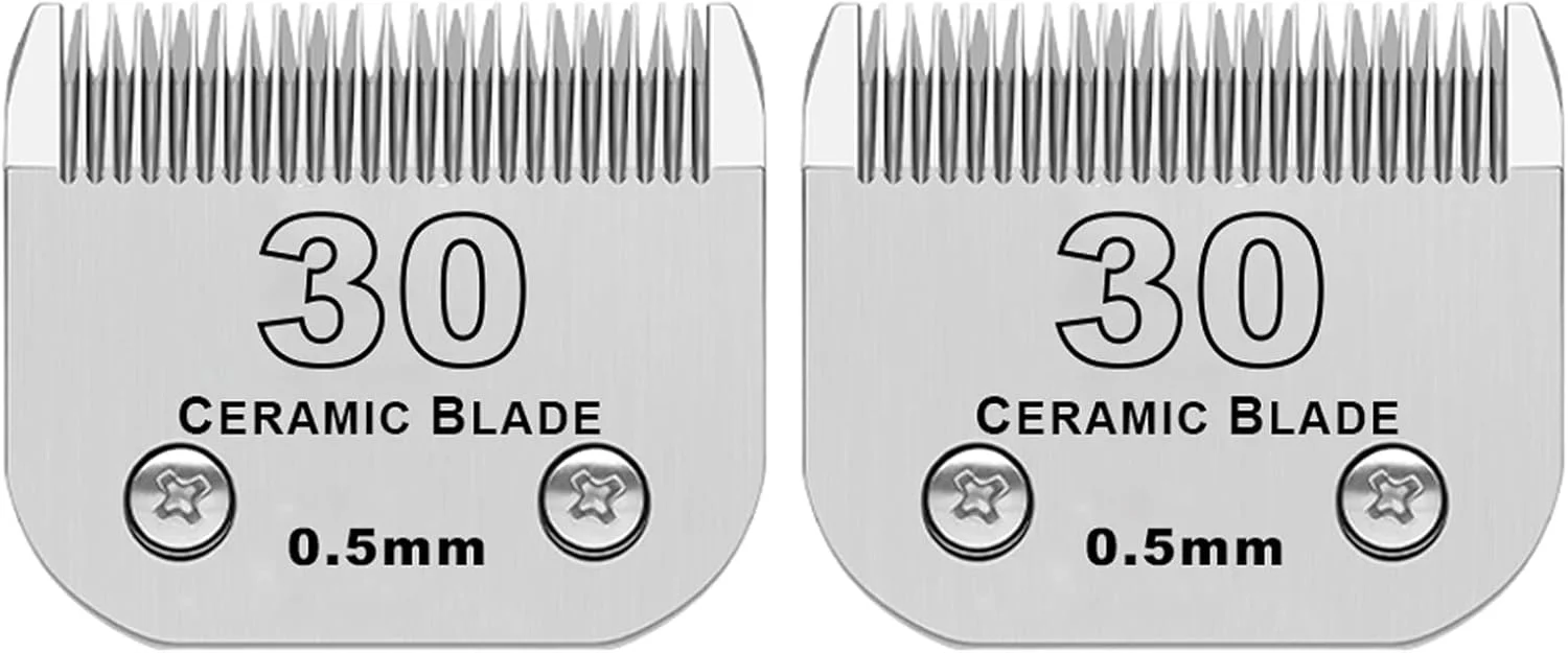 تیغه های ماشین اصلاح سگ جداشدنی DODAER، بسته 2 عددی، سازگار با Andis، اکثر Oster A5، ماشین اصلاح های سری Wahl KM، ساخته شده از تیغه سرامیکی و تیغه فولاد ضد زنگ (تیغه شماره 30 طول برش 0.5 میلی متر)