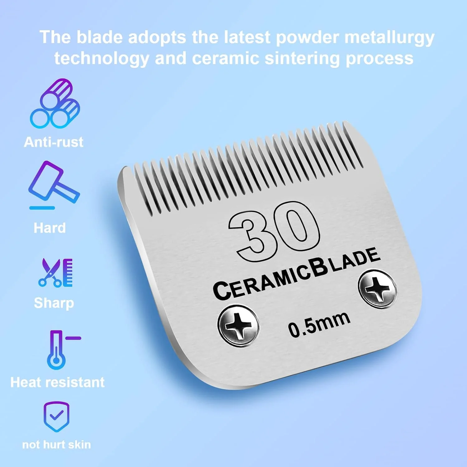 تیغه های ماشین اصلاح سگ جداشدنی DODAER، بسته 2 عددی، سازگار با Andis، اکثر Oster A5، ماشین اصلاح های سری Wahl KM، ساخته شده از تیغه سرامیکی و تیغه فولاد ضد زنگ (تیغه شماره 30 طول برش 0.5 میلی متر)