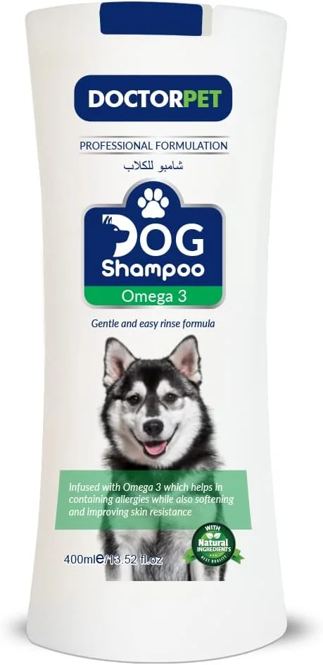 Doctor Pet Dog Shampoo Omega-3 400ML – Moisturizing, Hypo-Allerginic, Gentle Formula for Soft, Healthy Coat & Skin