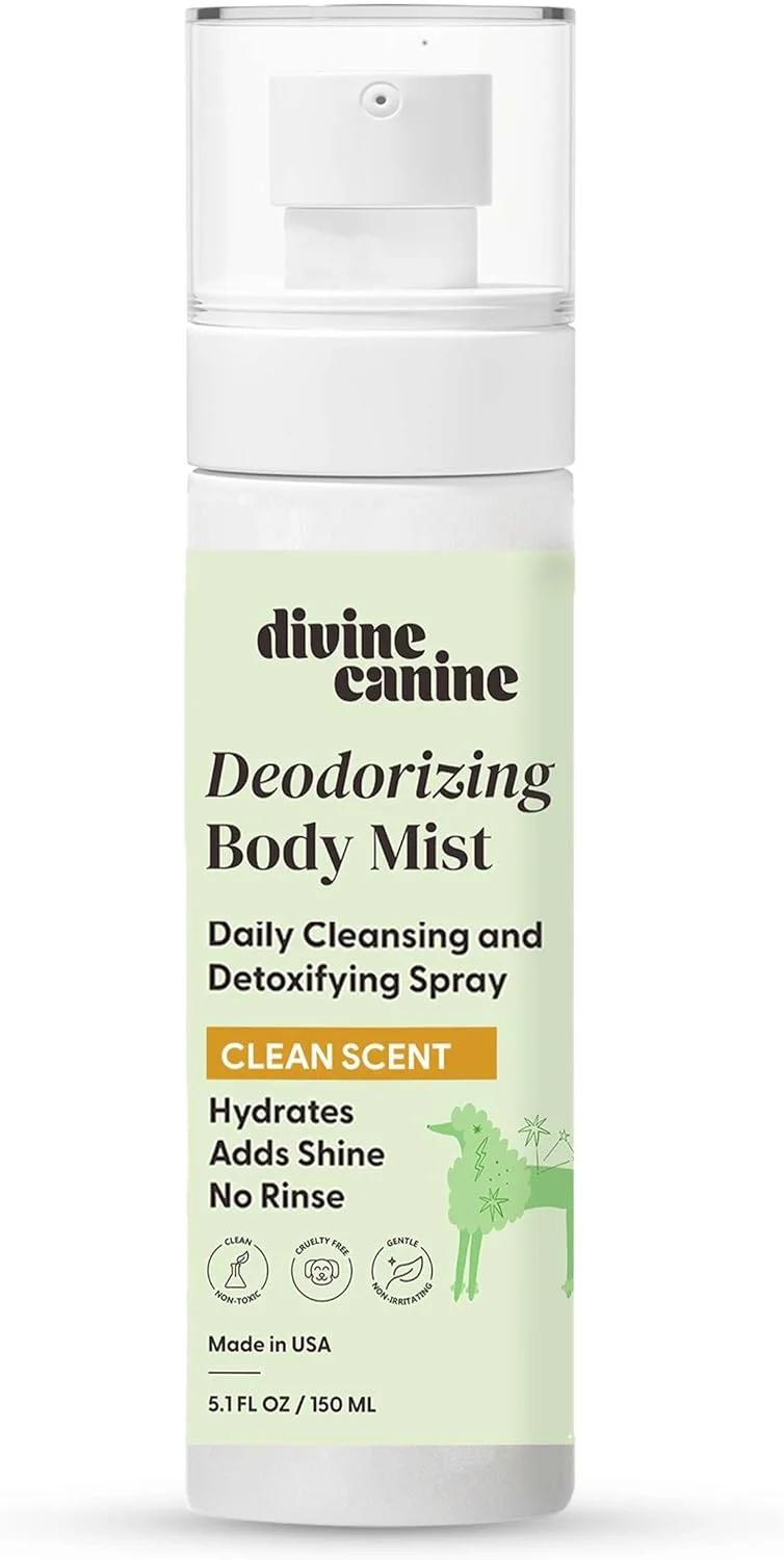 اسپری مو و بدن پاک کننده سگ Divine Canine - 150 میلی لیتر خوشبو کننده سگ، فرمول ماندگار - اسپری بدن روزانه با آلوئه ورا، روغن علف لیمو و موارد دیگر - ساخت ایالات متحده آمریکا