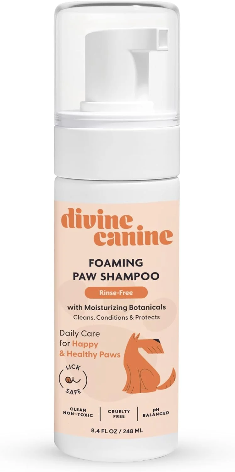 Divine Canine Foam Dog Paw Cleaner - 8.4 Fl Oz of Alcohol Free Foaming Paw Sanitizer Spritz - Made with Coconut, Aloe, Copaiba Oil, and Lemongrass Oil to Nourish and Clean Paws - Made in The USA