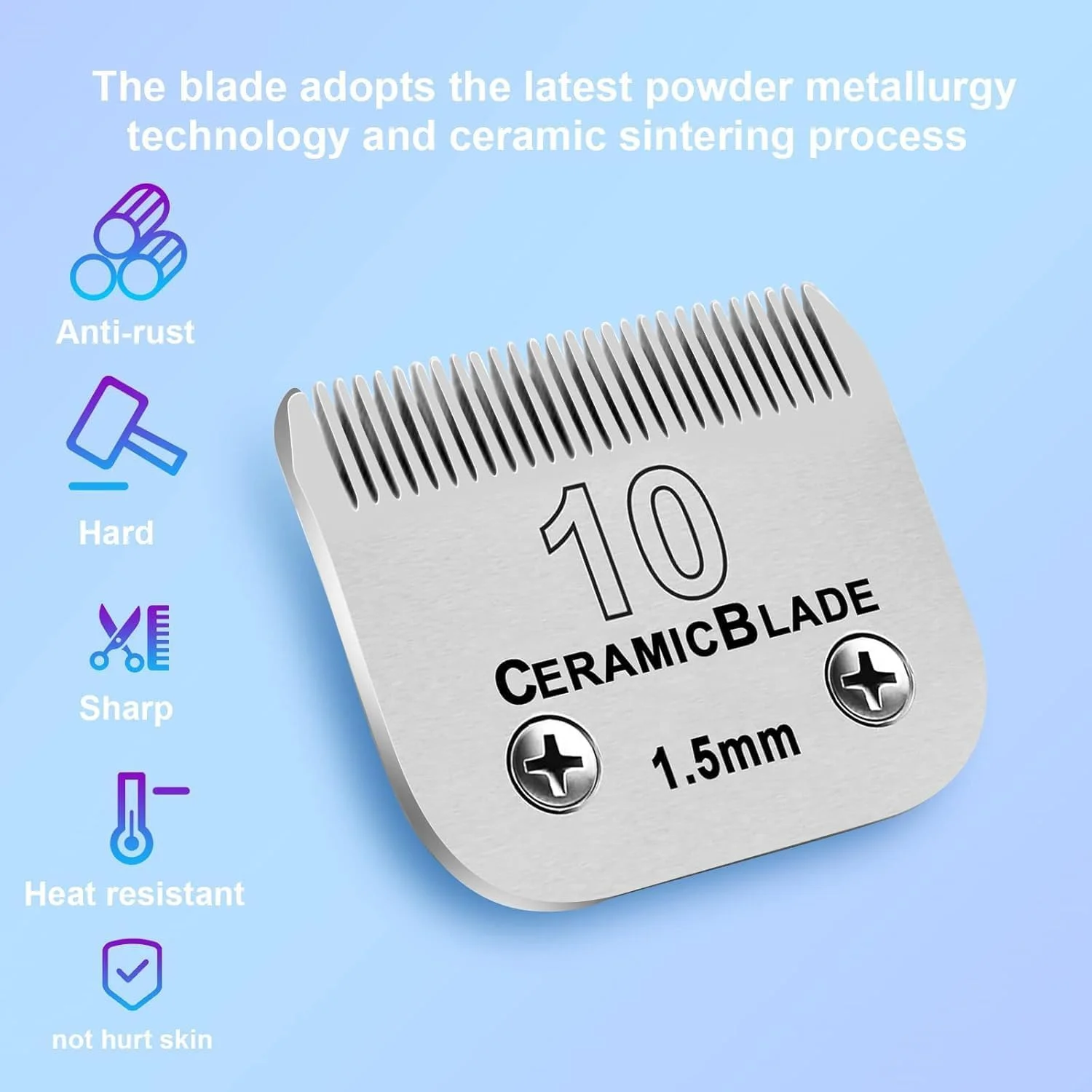 تیغه سرامیکی جداشدنی ماشین اصلاح سگ، سازگار با سایز 10 Andis با طول برش 1/16 اینچ (1.5 میلی متر)، سازگار با Oster A5، ماشین اصلاح های سری Wahl KM10