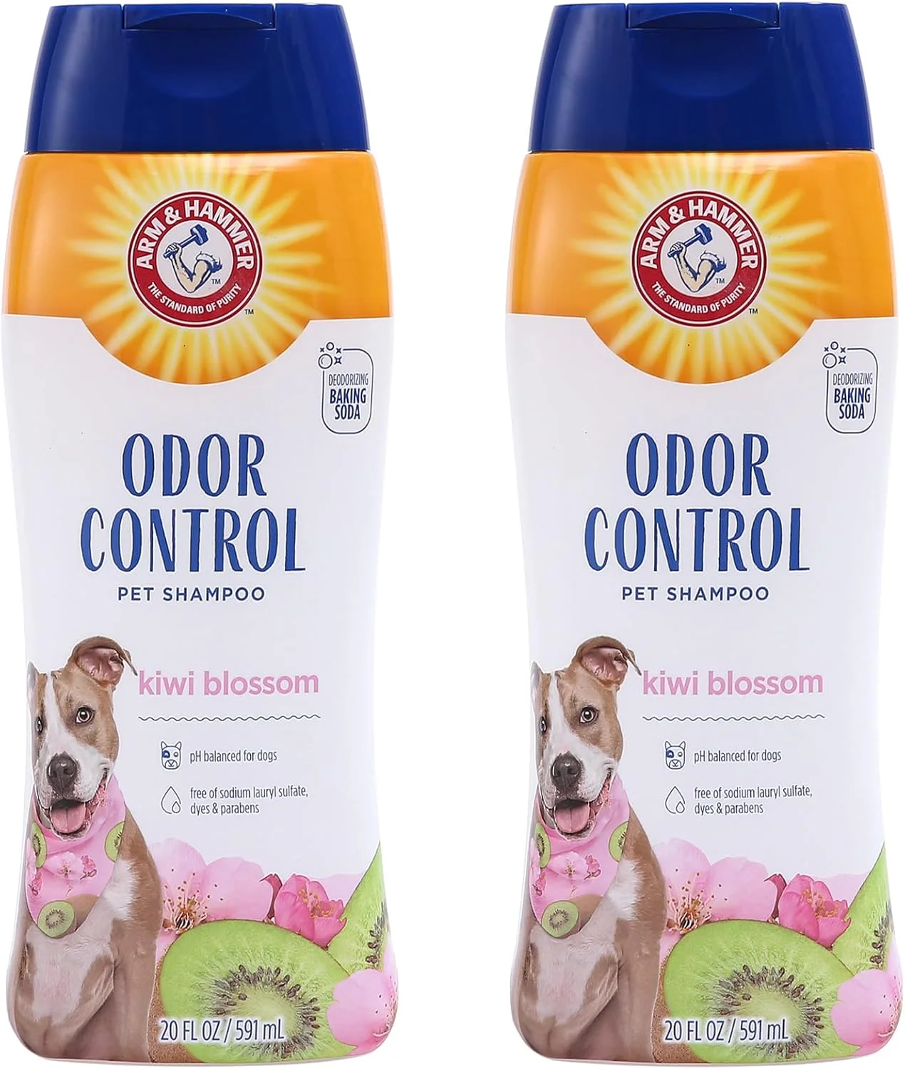 شامپو فوق العاده خوشبو کننده سگ آرم اند همر | بهترین شامپو رفع بوی سگ | مناسب برای همه سگ ها و توله سگ ها، رایحه شکوفه کیوی تازه، 591 میلی لیتر، بسته 2 عددی