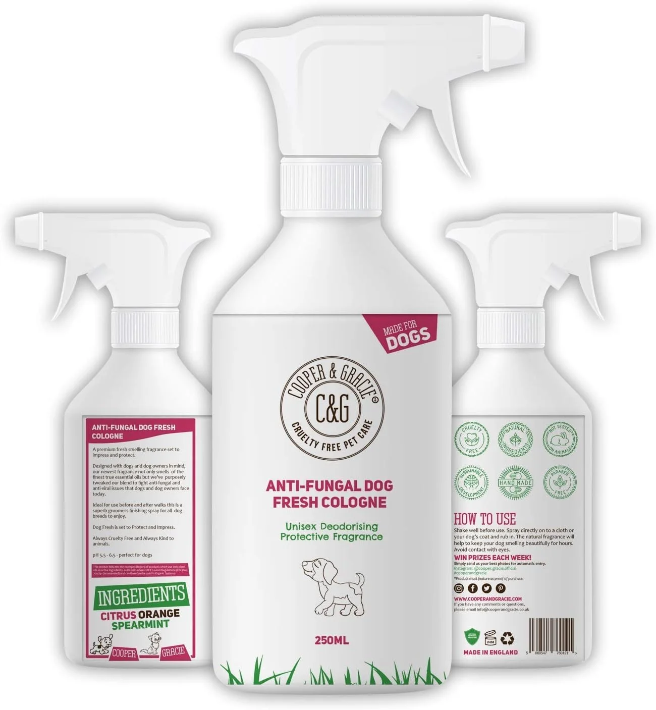 C&G Pets | Anti Fungal Dog Fresh Perfume Spray | Lasting Dogs Deodorising Grooming Cologne | Anti Fungal Spearmint Orange Chamomile Essential Oils | Unpleasant Smells Eliminator Perfume