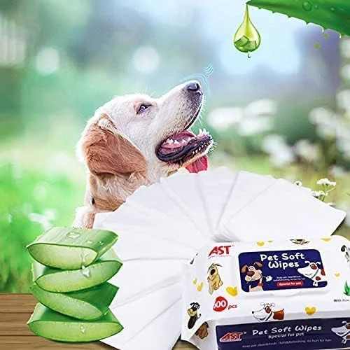 دستمال مرطوب حیوانات خانگی، دستمال مرطوب ضد حساسیت و خوشبو کننده حیوانات خانگی، پارچه های بسیار ضخیم بدون عطر، فوق العاده نرم، دستمال مرطوب بسیار بزرگ سگ/گربه برای پنجه ها، بدن و باسن، آلوئه ورا، بدون عطر، 100 عدد/بسته