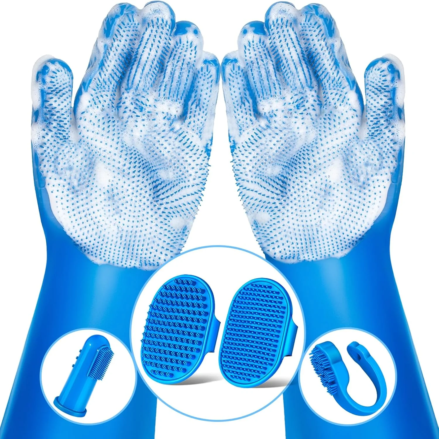 دستکش شستشو و حمام سگ و گربه دفسدار - دستکش های سیلیکونی نظافت حیوانات خانگی ست 6 در 1، کنترل ریزش مو و ماساژ ضد آب، برس شامپو سگ مورد تایید دامپزشکان