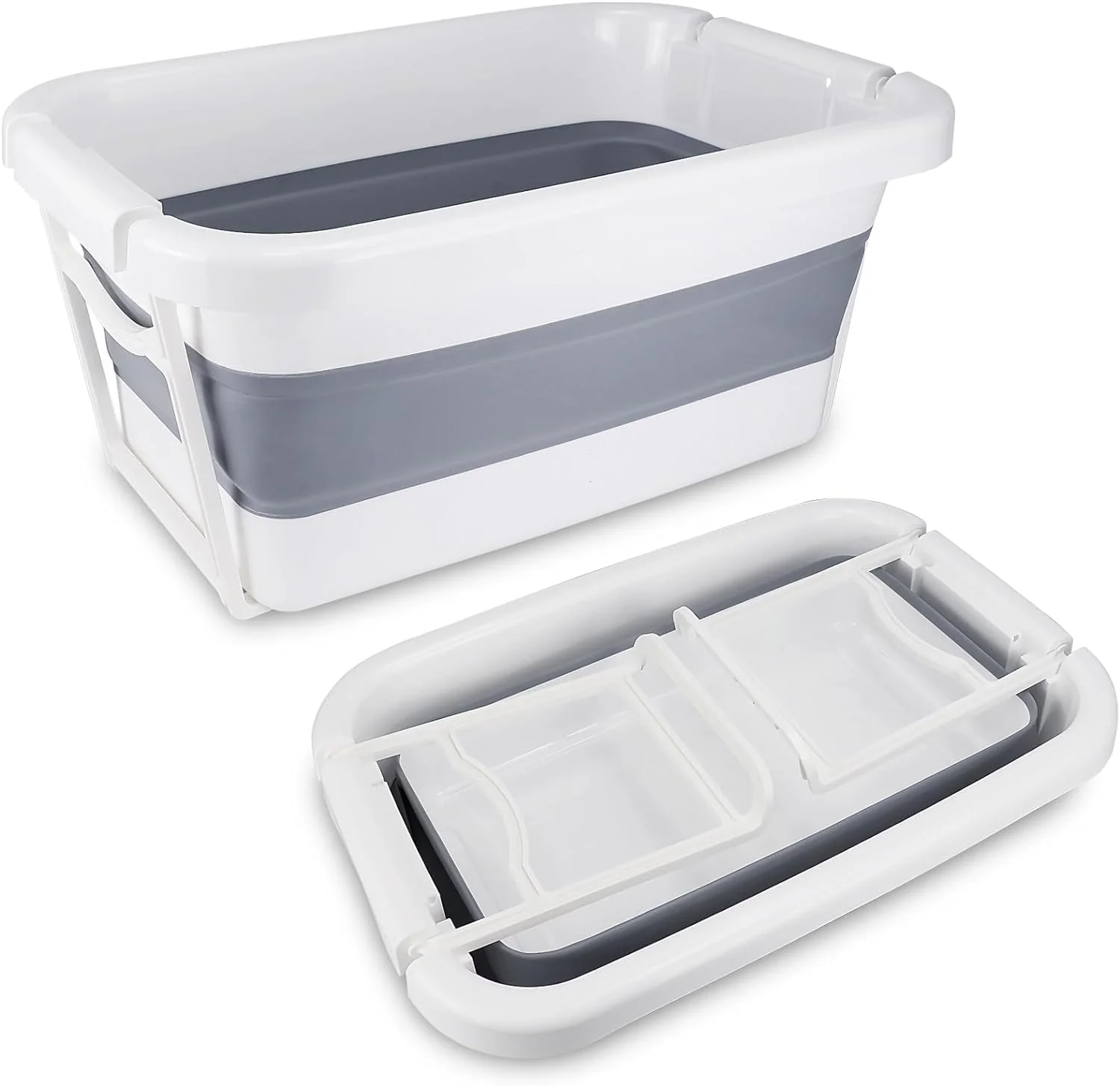 وان حمام تاشو سگ ddLUCK، وان حمام حیوانات خانگی قابل حمل و تاشو، وان حمام و دوش گربه ای تاشو و محکم برای حیوانات خانگی کوچک و متوسط ​​با پشتیبانی قوی (خاکستری و سفید)