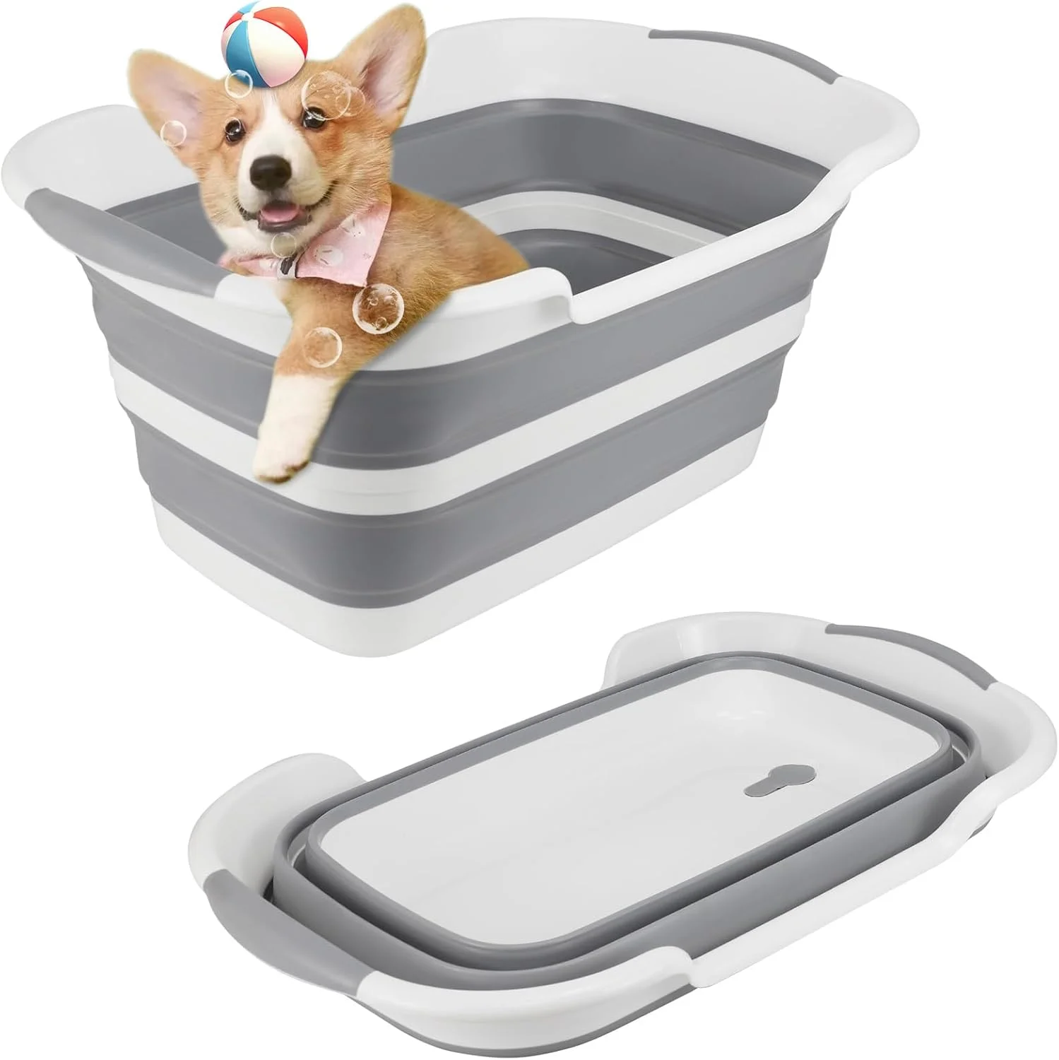 وان حمام سگ تاشو چند منظوره ddLUCK با ظرفیت 40 لیتر دارای سوراخ تخلیه، سبد لباس تاشو قابل حمل، سازمان دهنده صرفه جویی در فضا، وان شستشو برای توله سگ، سگ های کوچک و گربه ها (خاکستری)