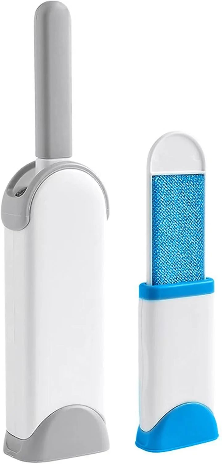 برس های پرزگیر قابل حمل DANHAN، بسته 2 عددی - از بین برنده پرز و موی سگ و گربه، برس دو طرفه با پایه خود تمیز شونده، برس های تمیز کننده مو برای مبلمان، لباس، مبل، فرش