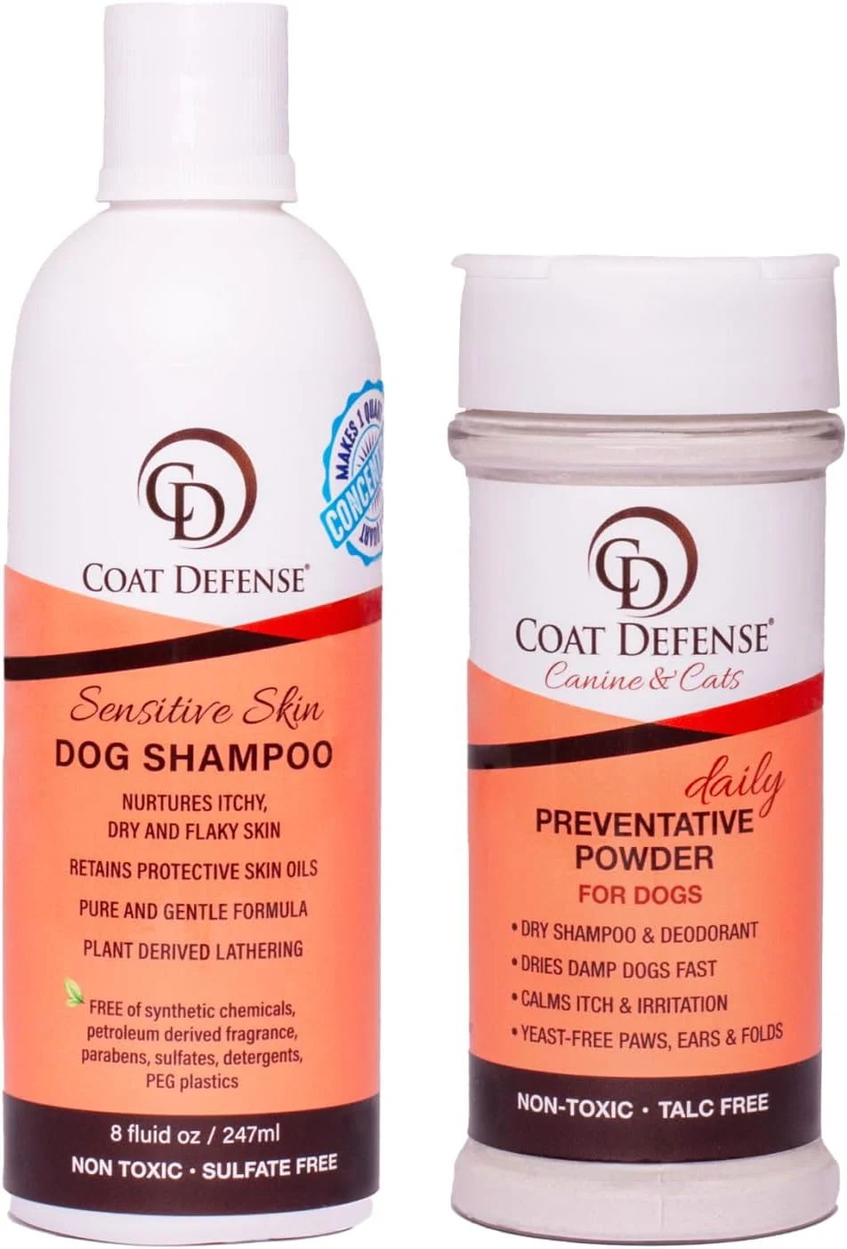 مجموعه COAT DEFENSE Paw Licker | پودر خشک برای سگ ها و شامپو سگ پوست حساس برای آلرژی و خارش | تسکین بو و خارش | تسکین پوست خارش دار و درمان مخمر سگ
