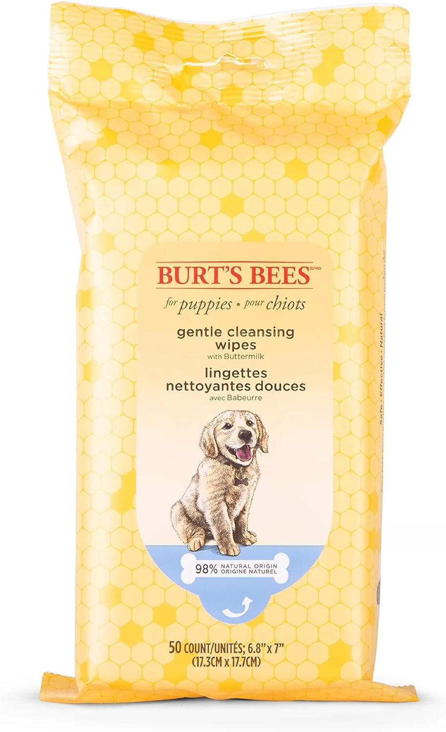 دستمال مرطوب پاک کننده ملایم توله سگ Burt's Bees برای حیوانات خانگی با باترمیلک، فرمول 98% منشاء طبیعی، دستمال مرطوب تمیز کننده سگ ضد حساسیت، دستمال مرطوب تمیز کننده سگ، دستمال مرطوب سگ برای پنجه و باسن، 50 عدد