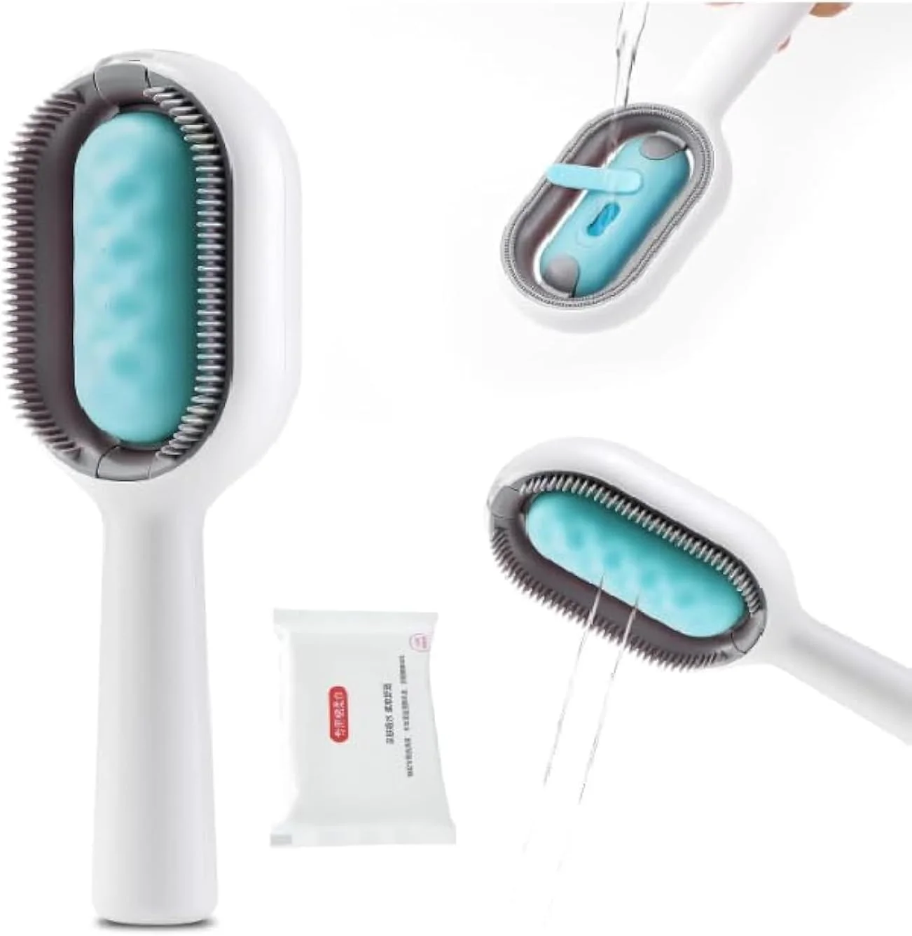 برس موی گربه و سگ با قابلیت آبپاشی، برس تمیز کننده 4 در 1، برس تمیز کننده موی حیوانات خانگی با مخزن آب 20 میلی لیتری، برس نظافت، ماساژ و حذف موهای شل و گره خورده (شامل 10 حوله)