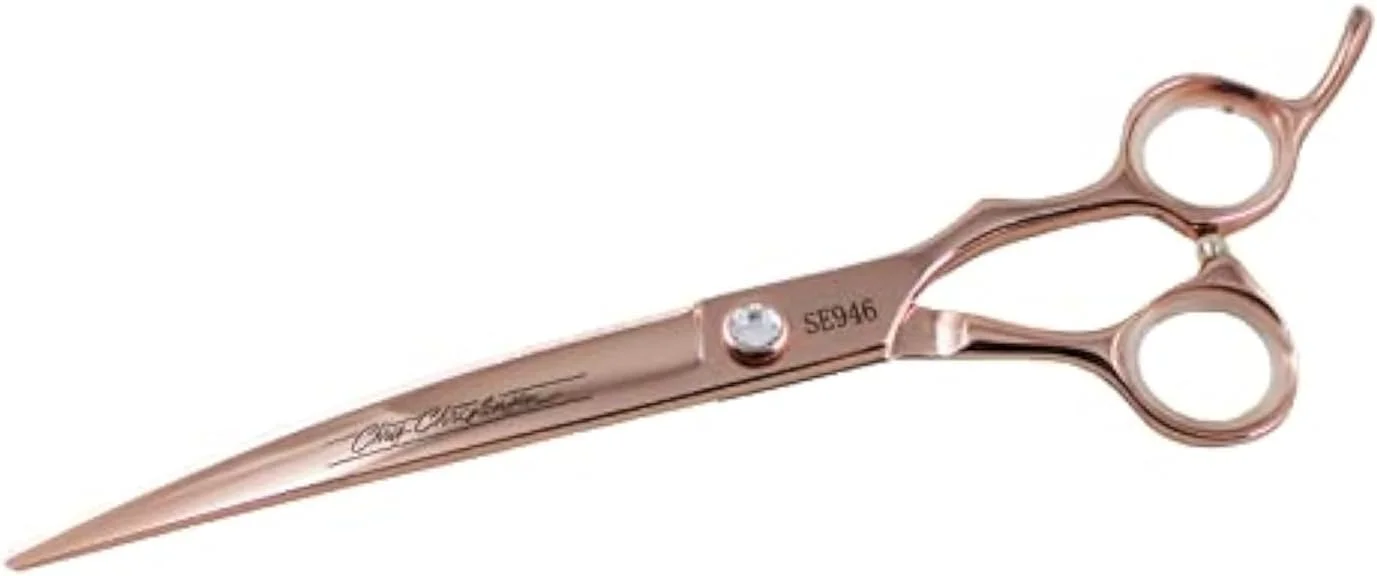 قیچی پیرایش سگ کریس کریستنسن، 8 اینچ منحنی، پیرایش مانند یک حرفه ای، قیچی سگ آدالین رز، ساخته شده از فولاد ژاپنی 440C، رزگلد