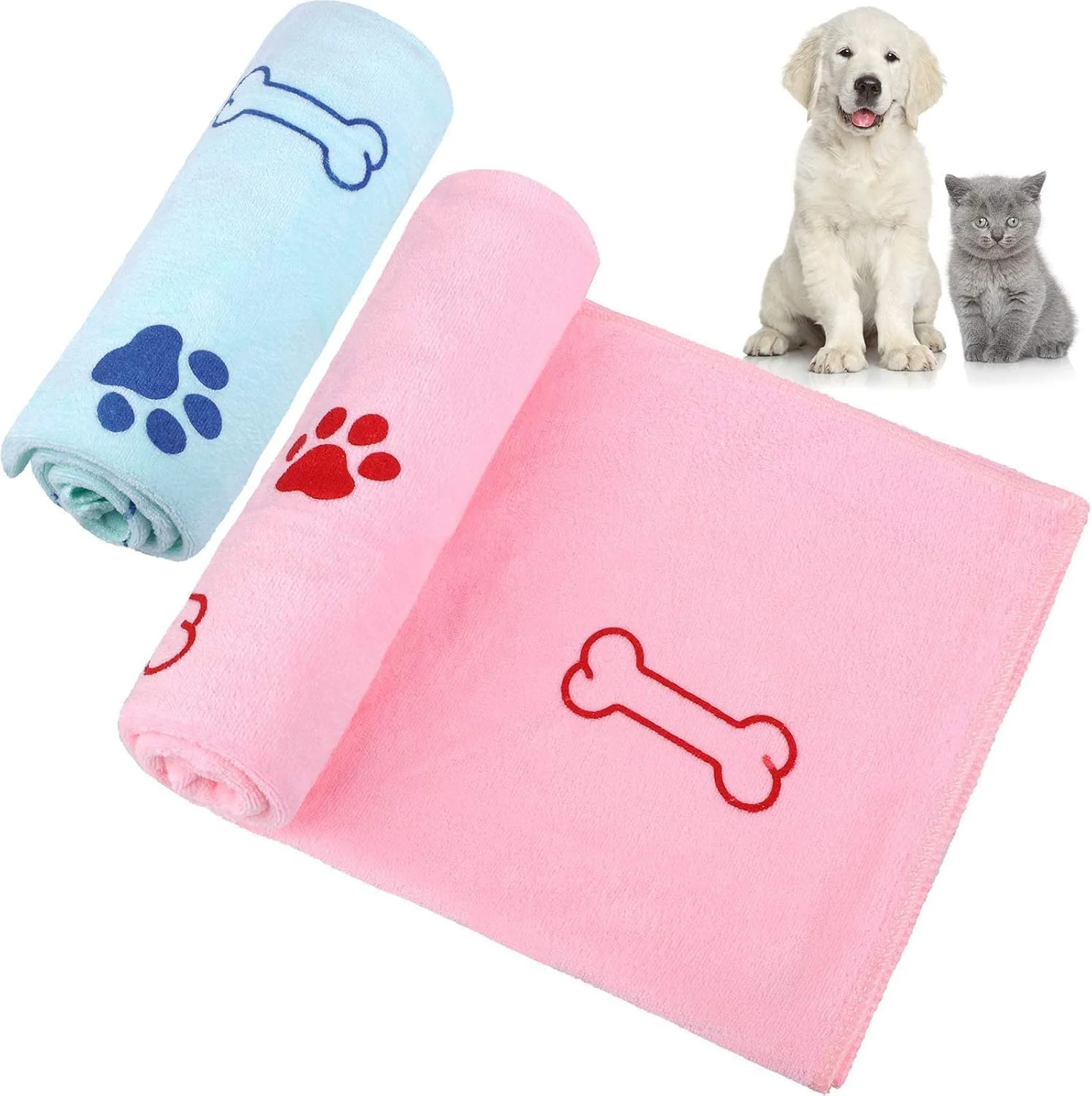 حوله حمام سگ ChicAbode، بسته 2 عددی، حوله های میکروفایبر خشک شونده سریع برای سگ و گربه، 60 x 100 سانتی متر، حوله های جاذب نرم قابل شستشو برای حیوانات خانگی کوچک و متوسط، آبی و صورتی
