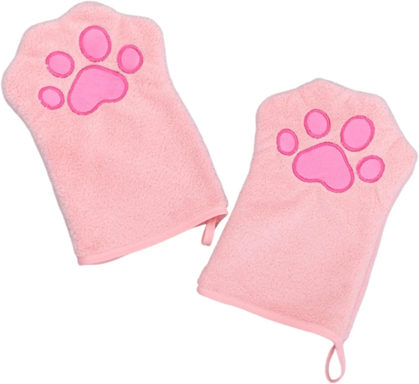 دستکش حوله ای تمیز کننده سگ و گربه CavspkArt، 2 عددی، دستکش حوله ای نرم میکروفایبر، پشم مرجانی، دستکش خشک کننده حیوانات خانگی با قابلیت جذب آب، حوله دستکشی پنجه گربه ای زیبا (صورتی)