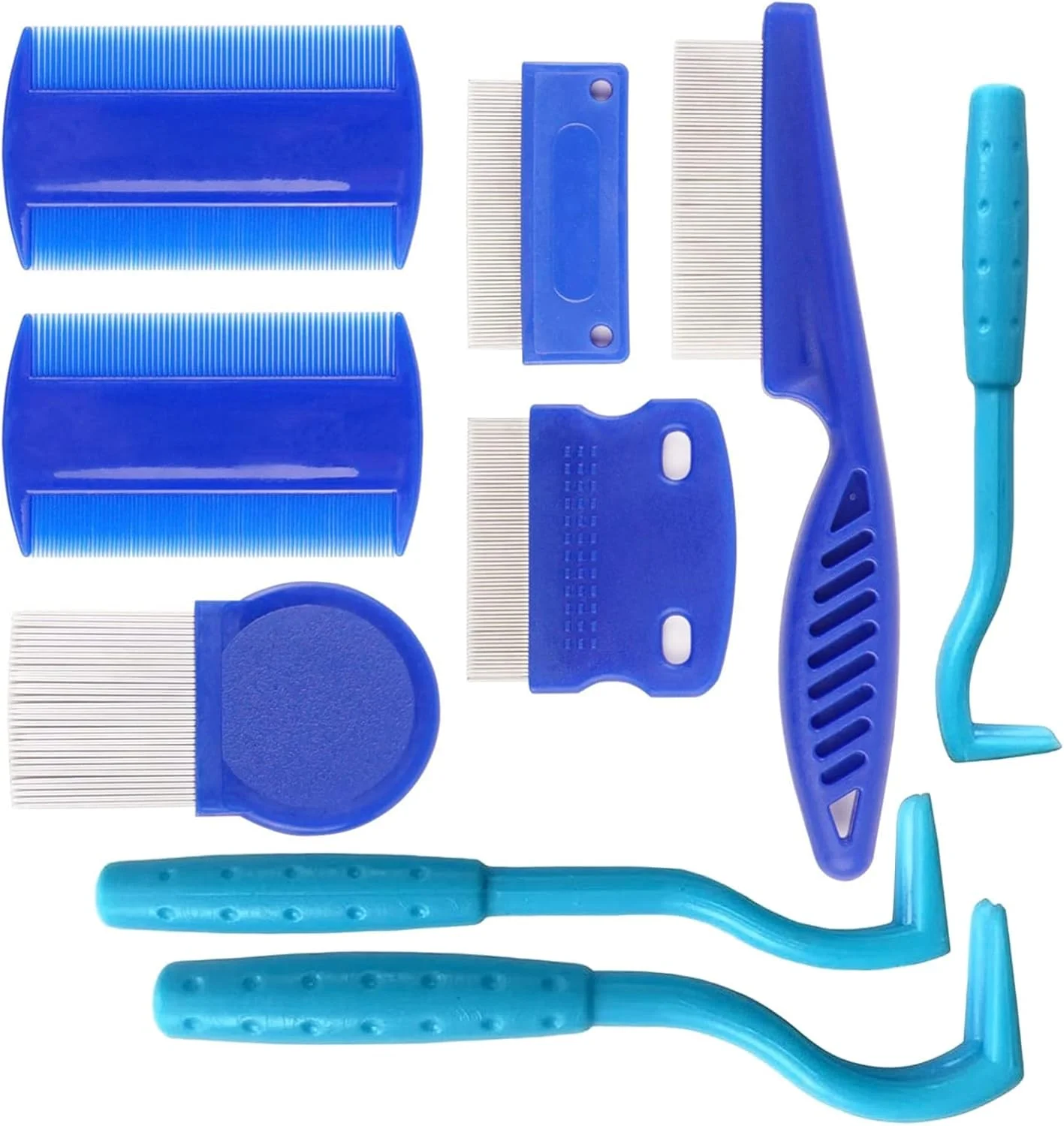 مجموعه شانه کک حیوانات خانگی CHAVA، ست 9 عددی شانه شپش و ابزار حذف کنه، شانه‌های نظافت موی شناور دندانه ریز دو طرفه برای سگ و گربه برای از بین بردن شوره سر، جرم چشم و مخاط