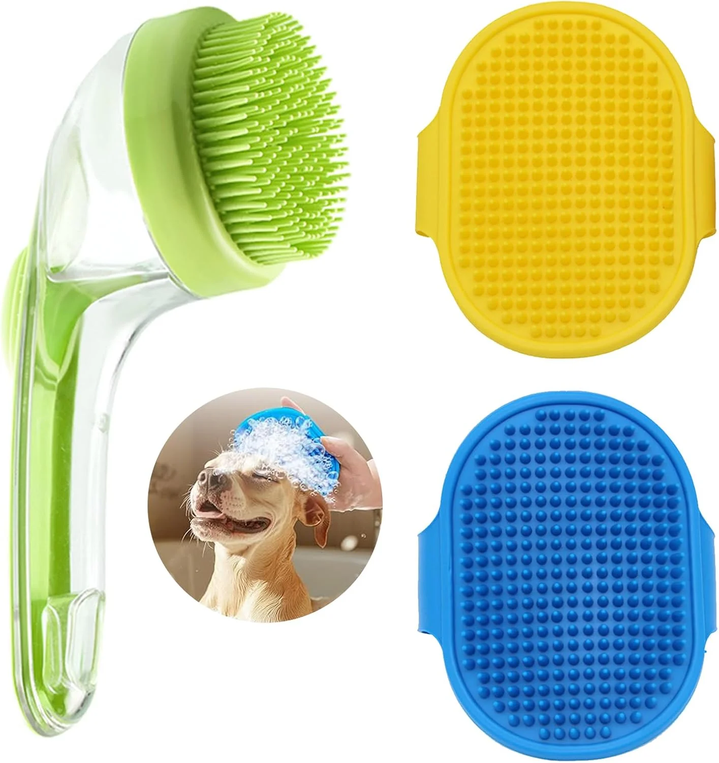 برس حمام سگ Checkzed مدل 3 تکه، اسکرابر سگ برای حمام، برس اسکرابر شامپو سگ، پد شستشوی پنجه برای سگ های بزرگ، برس تمیز کننده نظافت سگ، لوازم جانبی سگ مو کوتاه و بلند - سبز