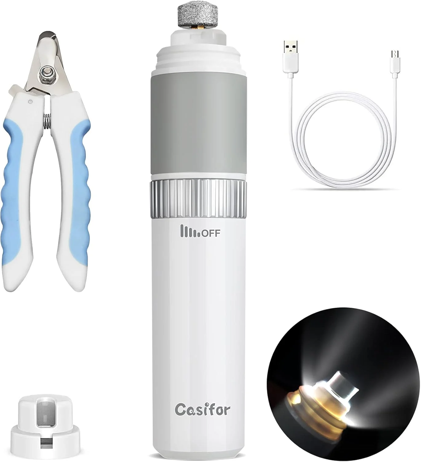 سوهان ناخن سگ کاسیفور، 10 ساعت کارکرد، قدرتمند، حرفه ای، بی صدا، برقی، مناسب برای ناخن حیوانات خانگی، تنظیم سرعت پیوسته، سوهان ناخن بدون درد برای سگ ها و گربه های بزرگ، متوسط و کوچک