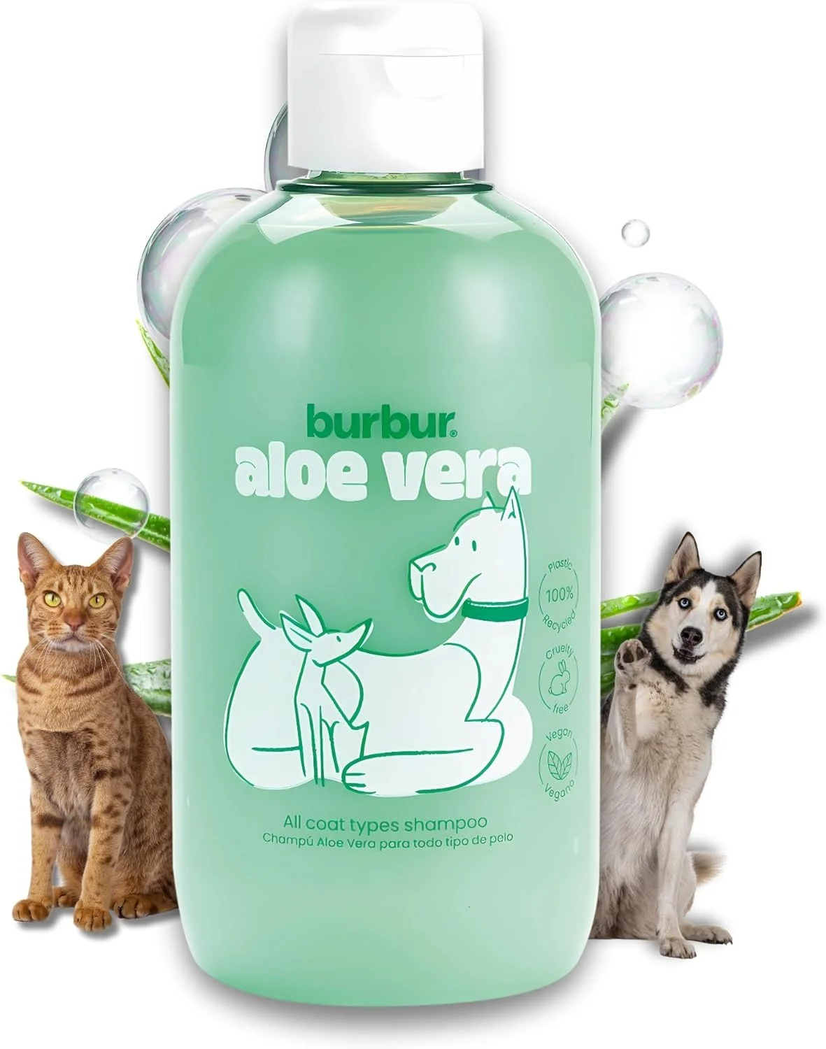 بوربور - شامپو آلوئه ورا، شامپو حیوانات خانگی | 400 میلی لیتر | شامپو وگان برای سگ ها و گربه ها | همه نژادها | انواع مو | حاوی ویتامین E | محصول وارداتی اسپانیا