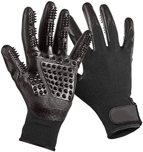 دستکش نظافت حیوانات خانگی BYETOO [نسخه ارتقا یافته]، دستکش برس موبر حیوانات خانگی با بند مچی قابل تنظیم برای گربه، سگ، اسب با موهای بلند و کوتاه، دستکش موبر کارآمد حیوانات خانگی با طراحی پنج انگشتی بهبود یافته - 1 جفت