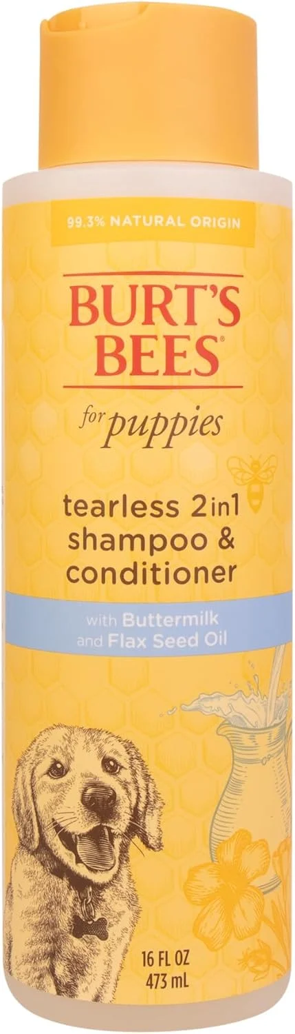 شامپو توله سگ بدون اشک Burt's Bees برای حیوانات خانگی - شستشوی توله سگ با منشاء طبیعی با دوغ و روغن تخم کتان - شامپو و نرم کننده طبیعی و ایمن سگ - شامپو ملایم سگ برای همه سگ ها - 473 میلی لیتر