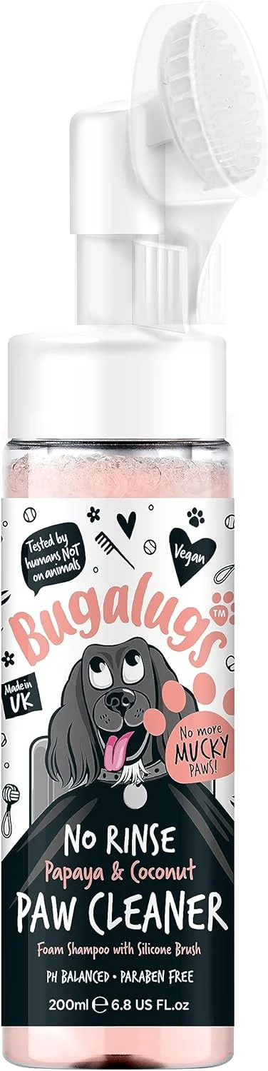 فوم تمیز کننده پنجه سگ BUGALUGS، شامپو سگ و گربه بدون نیاز به آبکشی با سر برس سیلیکونی، محصولات نظافت بدون آب. تمیز کننده پنجه مسافرتی برای سگ ها، پنجه های گلی را در حال حرکت شکست دهید (پاپایا و نارگیل)