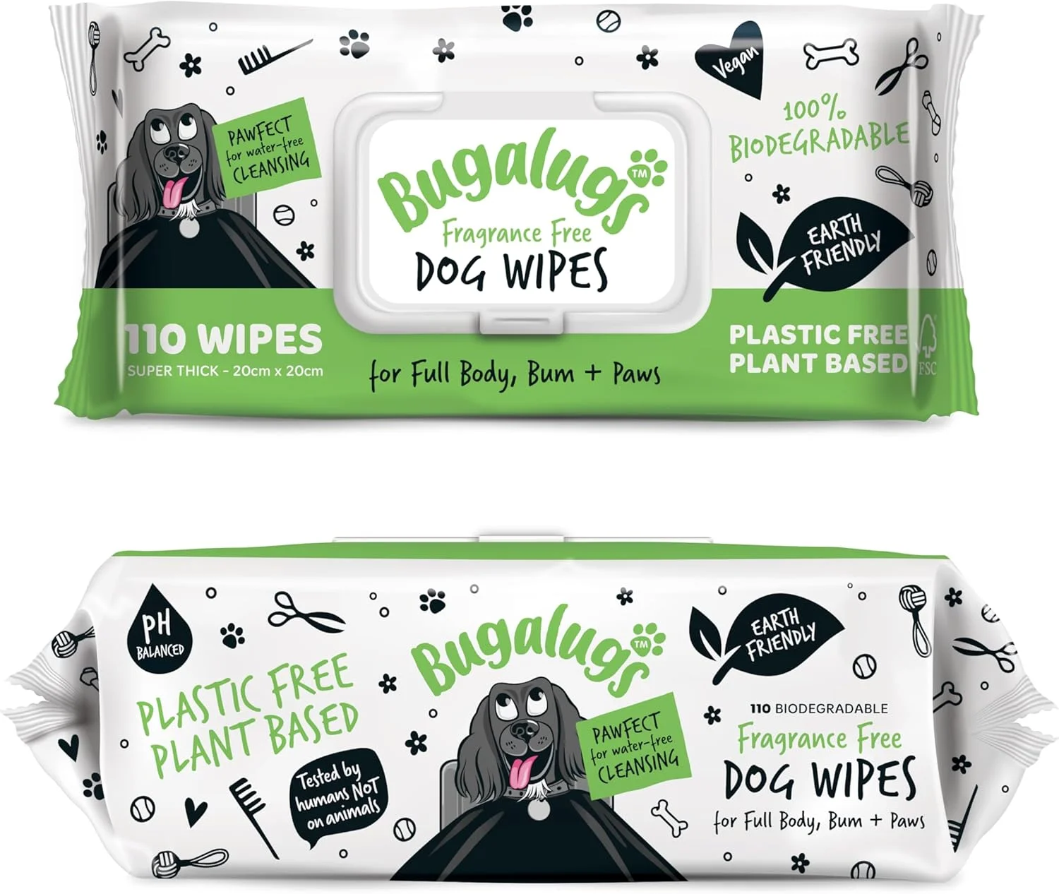 Bugalugs Fragrance Free Biodegradable Dog Wipes - 110 WIPES
