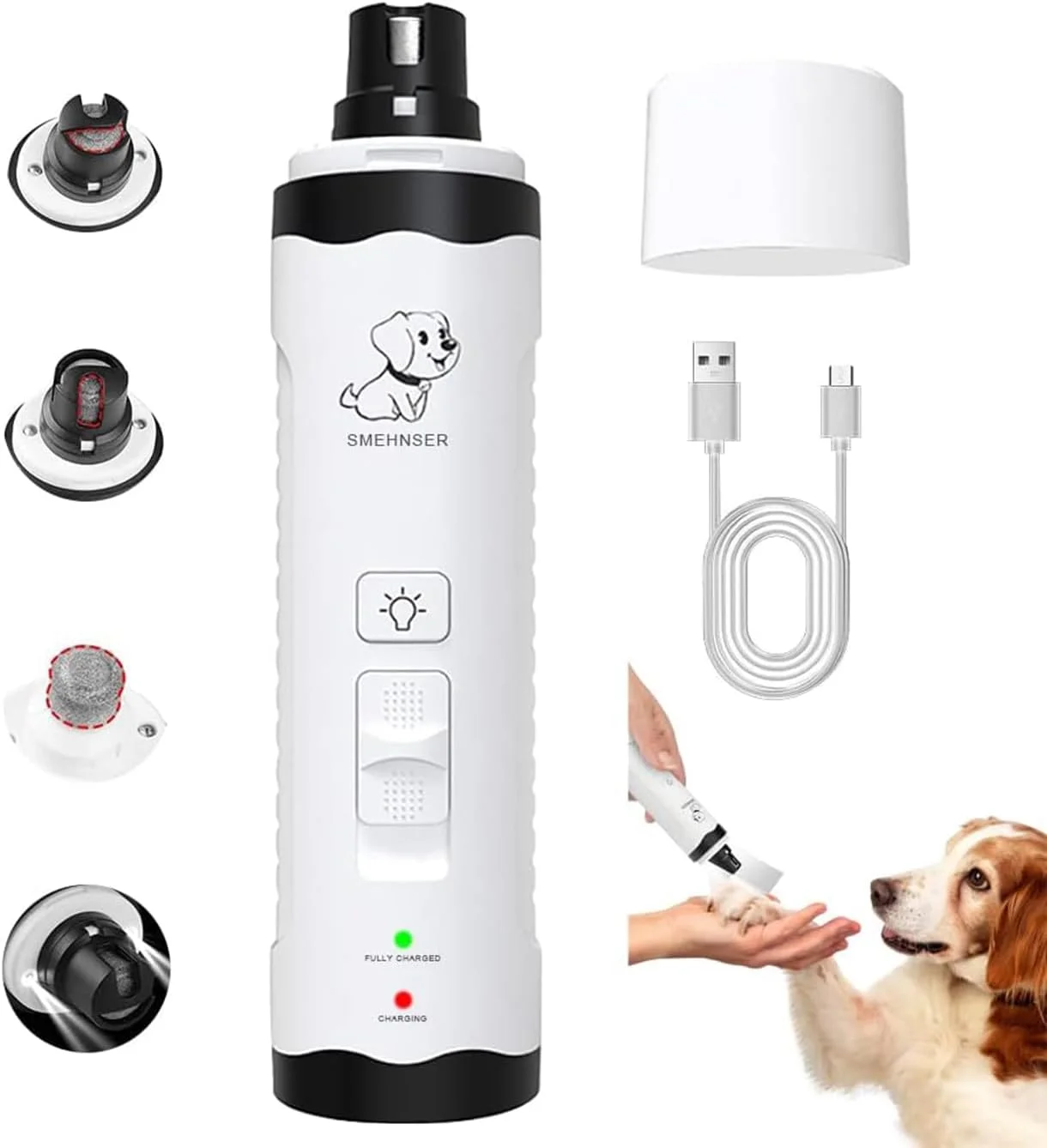 سوهان برقی ناخن سگ Bolivia، تریمر ناخن حیوانات خانگی USB قابل شارژ 2 سرعته، ناخن گیر حرفه ای حیوانات خانگی، پیرایش و صاف کردن پنجه های بدون درد برای توله سگ، گربه کوچک، متوسط و بزرگ