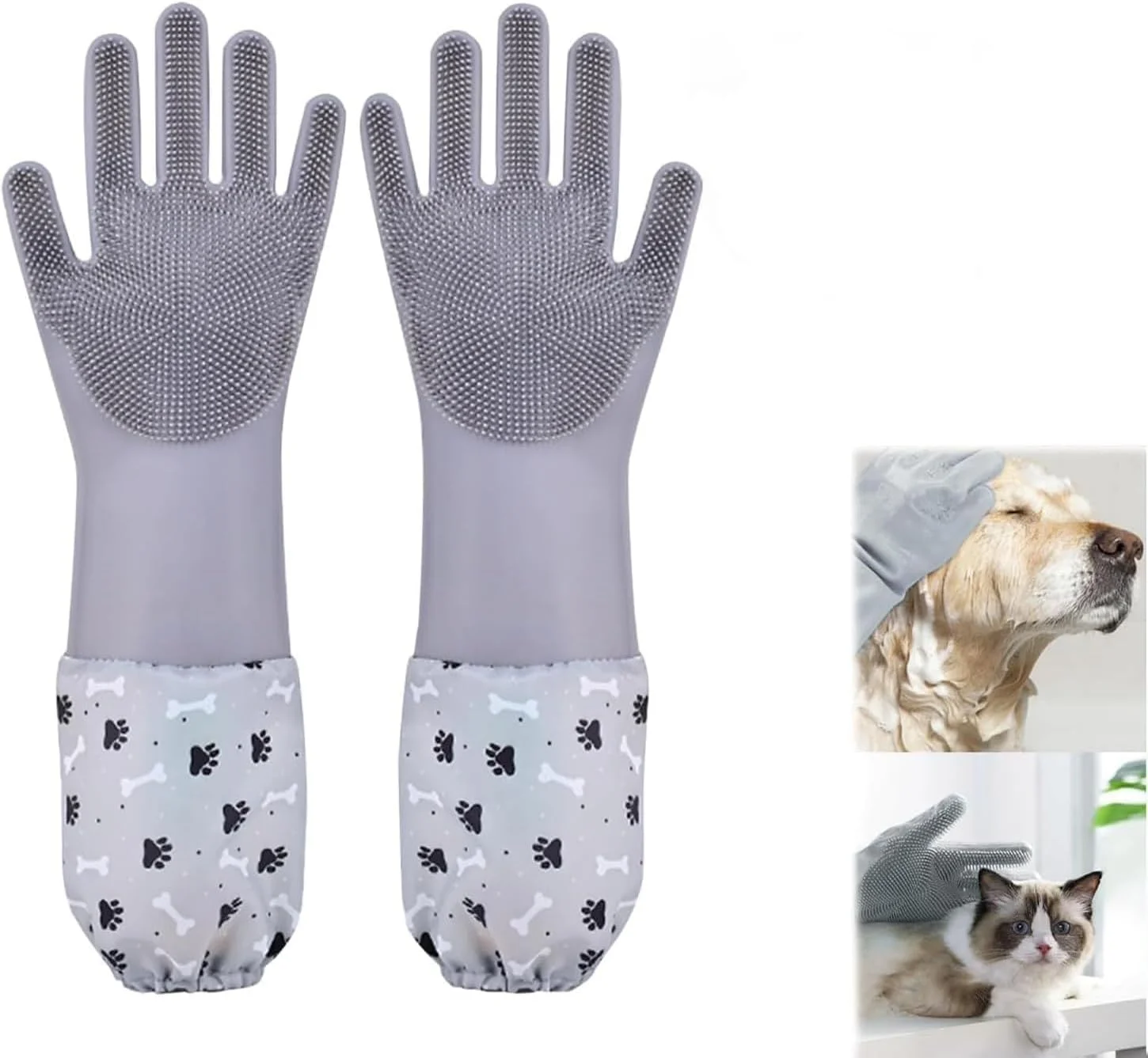 دستکش های نظافت حیوانات خانگی بولیوی، طراحی پیشرفته پنج انگشتی، موبر سیلیکونی مقاوم در برابر حرارت برای گربه، دستکش حمام سگ با دندانه های متراکم، حمام و ماساژ برای سگ ها و گربه ها