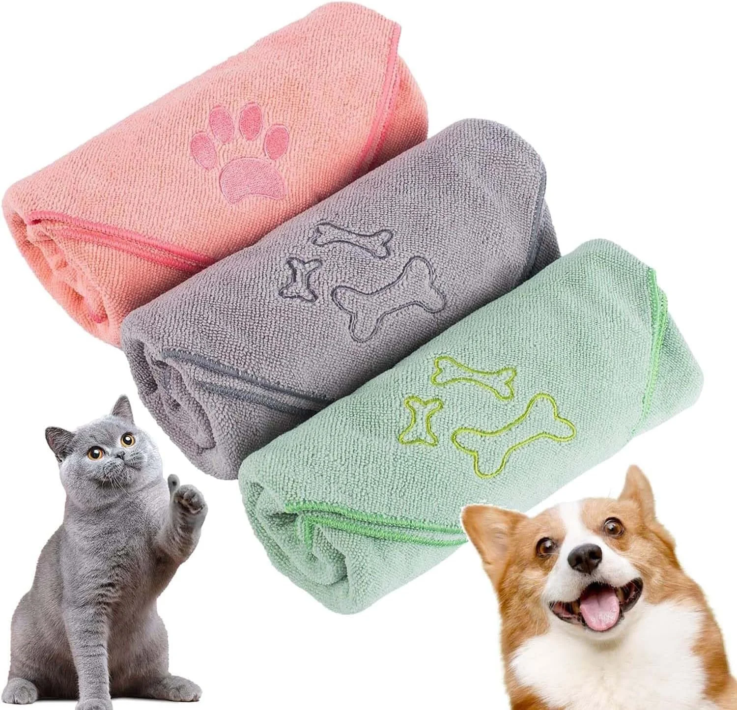 حوله سگ میکروفایبر بولیوی، 3 عدد لوازم حمام حیوانات خانگی حوله پنجه خشک شونده سریع، 50cm×100cm حوله حمام حیوانات خانگی فوق العاده جاذب و سبک وزن برای سگ ها و گربه های متوسط
