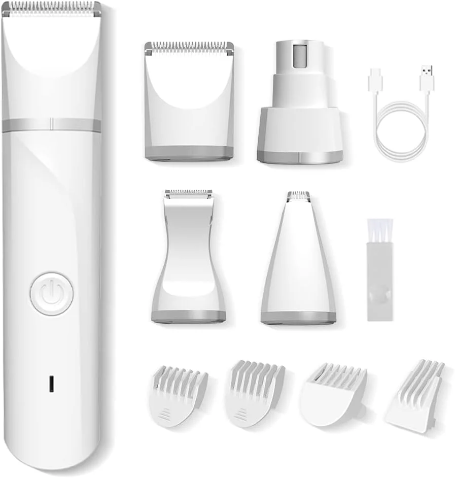 ست ماشین اصلاح موی سگ Blinggo، کیت پیرایش برقی حیوانات خانگی با 4 سری، ریش تراش شارژی، سوهان ناخن برای پنجه، چشم، گوش، صورت