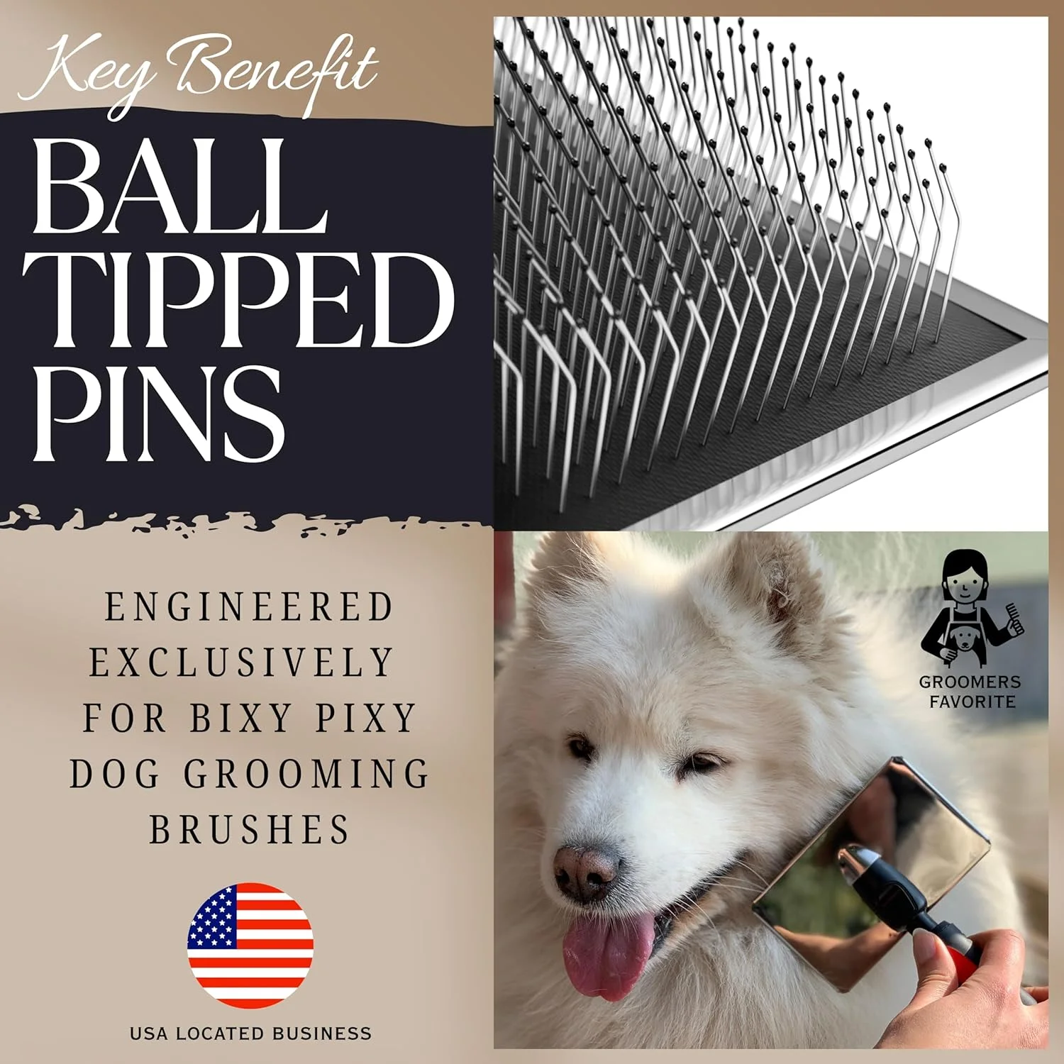 برس سگ Bixy Pixy با نوک های روکش دار - گره باز کن جهانی برای سگ های مو بلند و پوشش های مجعد - گلدن دودل، پودل، رتریور و غیره - قرمز