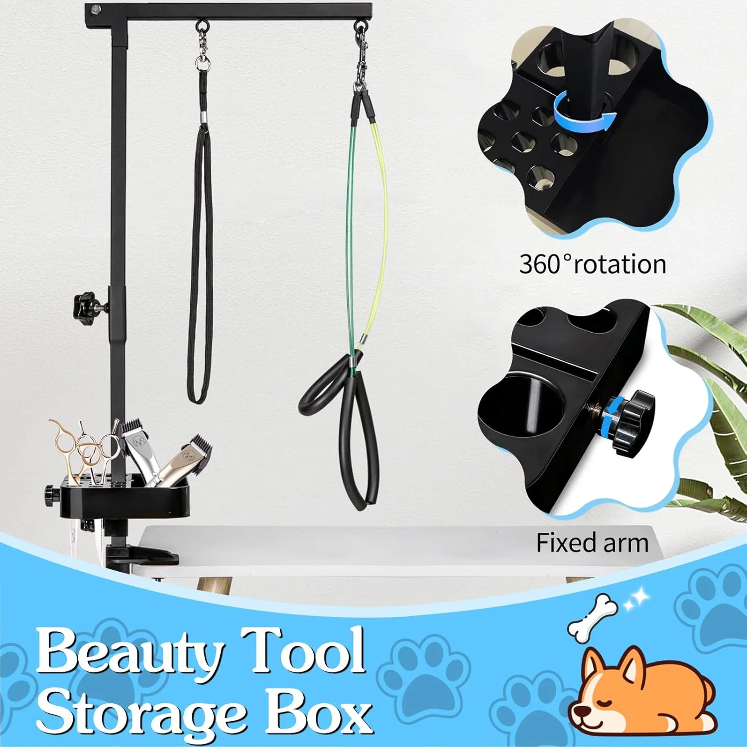 نگهدارنده ابزار پیرایش سگ چرخان BIQIQI، جعبه ذخیره سازی قابل حمل برای قیچی، گیره و برس های آرایشگری حیوانات خانگی - سازمان دهنده برای فروشگاه حیوانات خانگی و صاحب حیوان