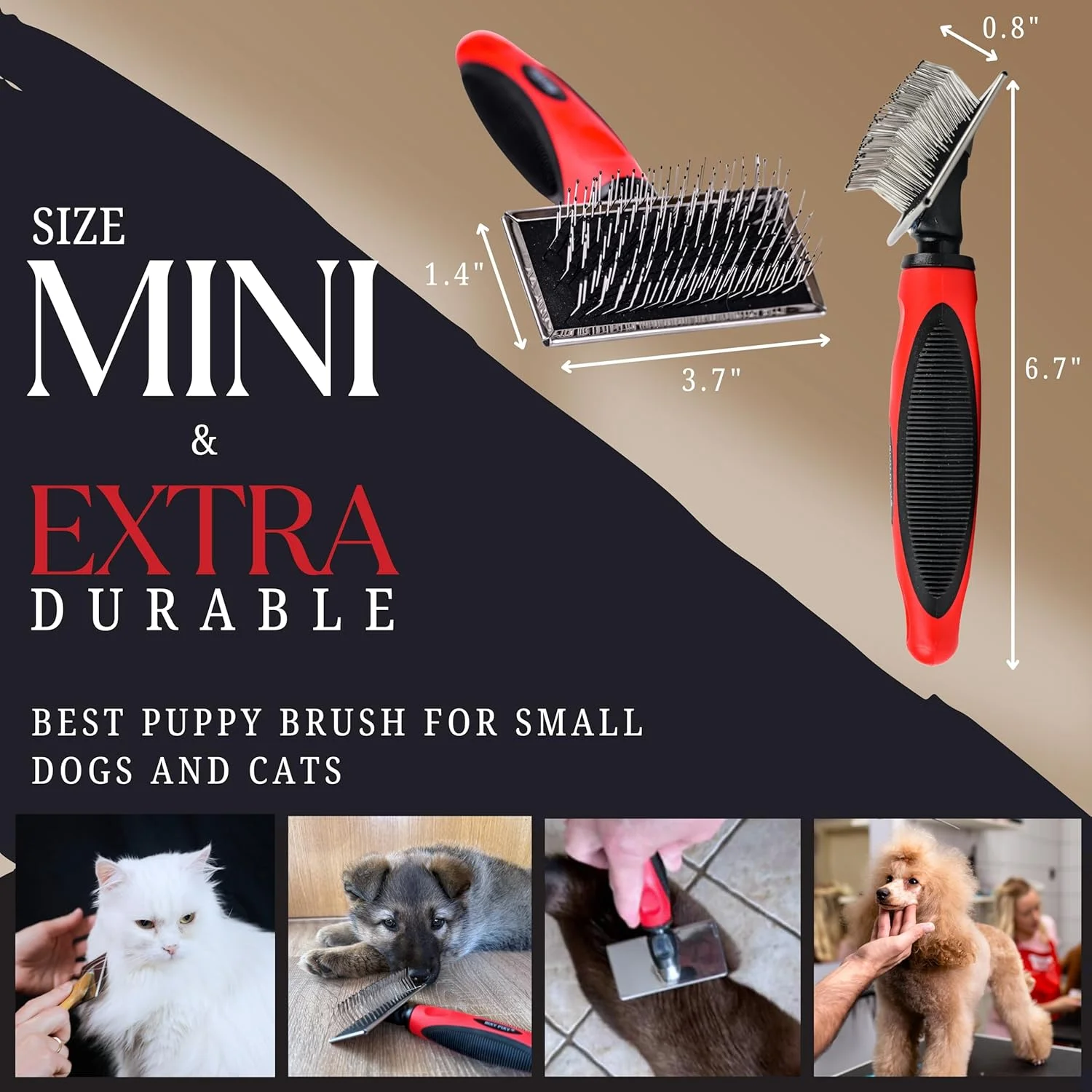 برس نرم کننده بیکسی پيكسی برای سگ های کوچک و پودل - نوک های روکش دار پوست حیوان خانگی را ماساژ می دهد - برس نرم کننده گربه برای گربه های مو بلند - برس سیم دار با پین های فوق العاده بلند گره ها را باز می کند - مینی